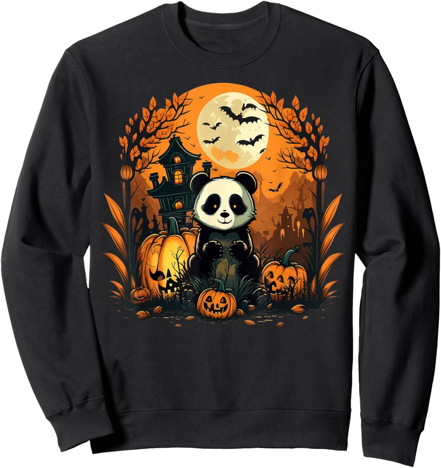 Pumpkin Panda costume on Panda Halloween Sweatshirt - Sweatshirt | Black