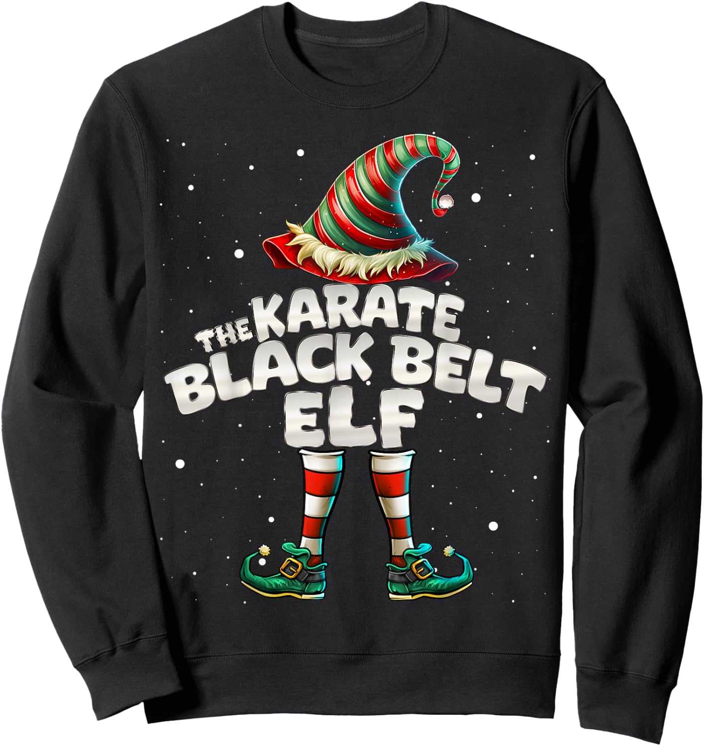 The Karate Black Belt Elf Family Matching Group Christmas Sweatshirt - Sweatshirt | Black