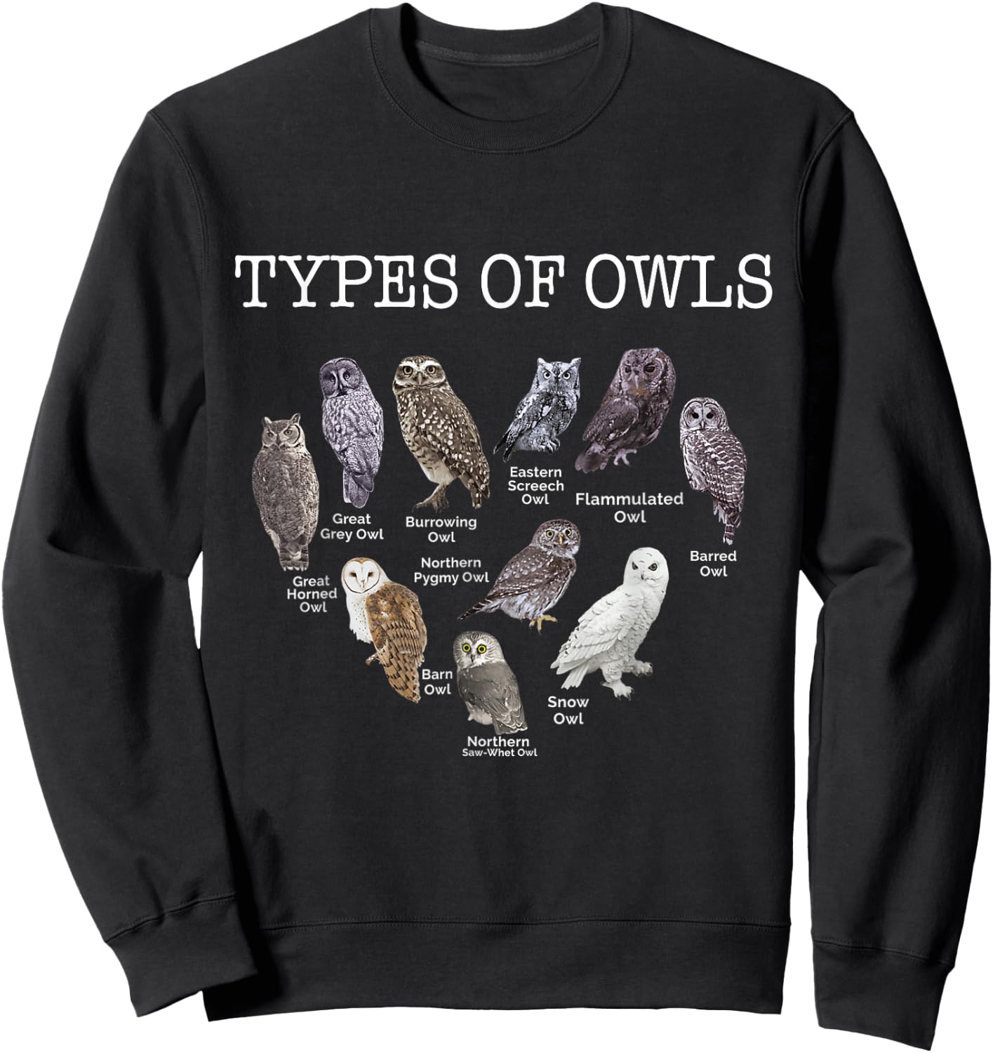 Types of Owls Educational Cute Owl Lover gift men women kids Sweatshirt - Sweatshirt | Black
