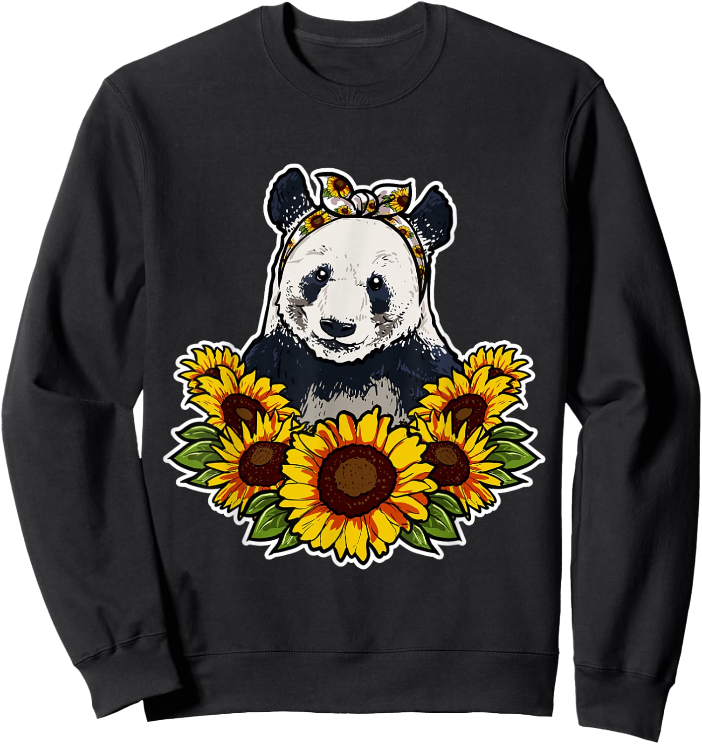 Cute Panda Love Gift Sunflowers Decor Panda Sweatshirt - Sweatshirt | Black