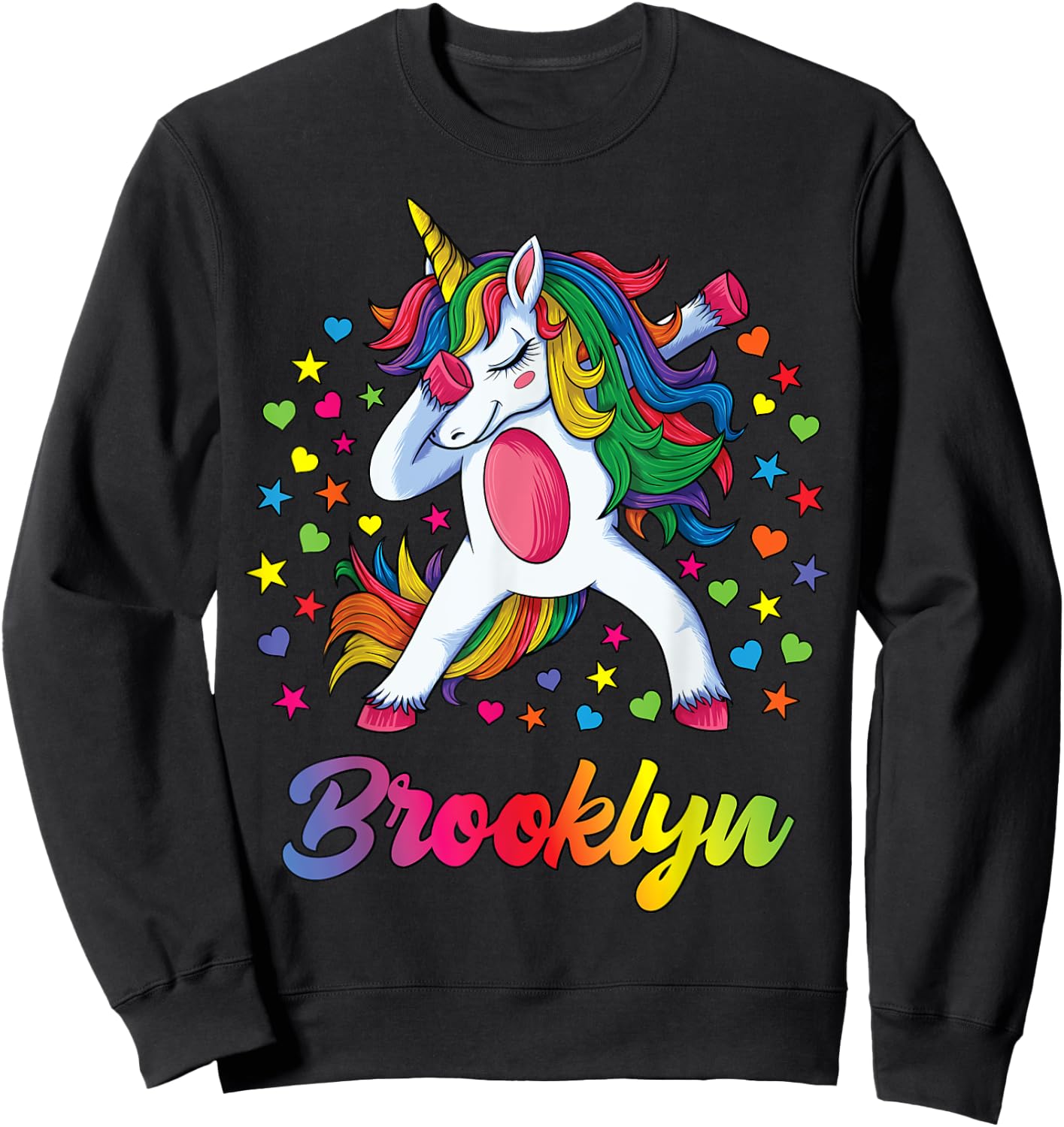 Brooklyn Dabbing Unicorn Rainbow Personalized Name Custom Sweatshirt - Sweatshirt | Black