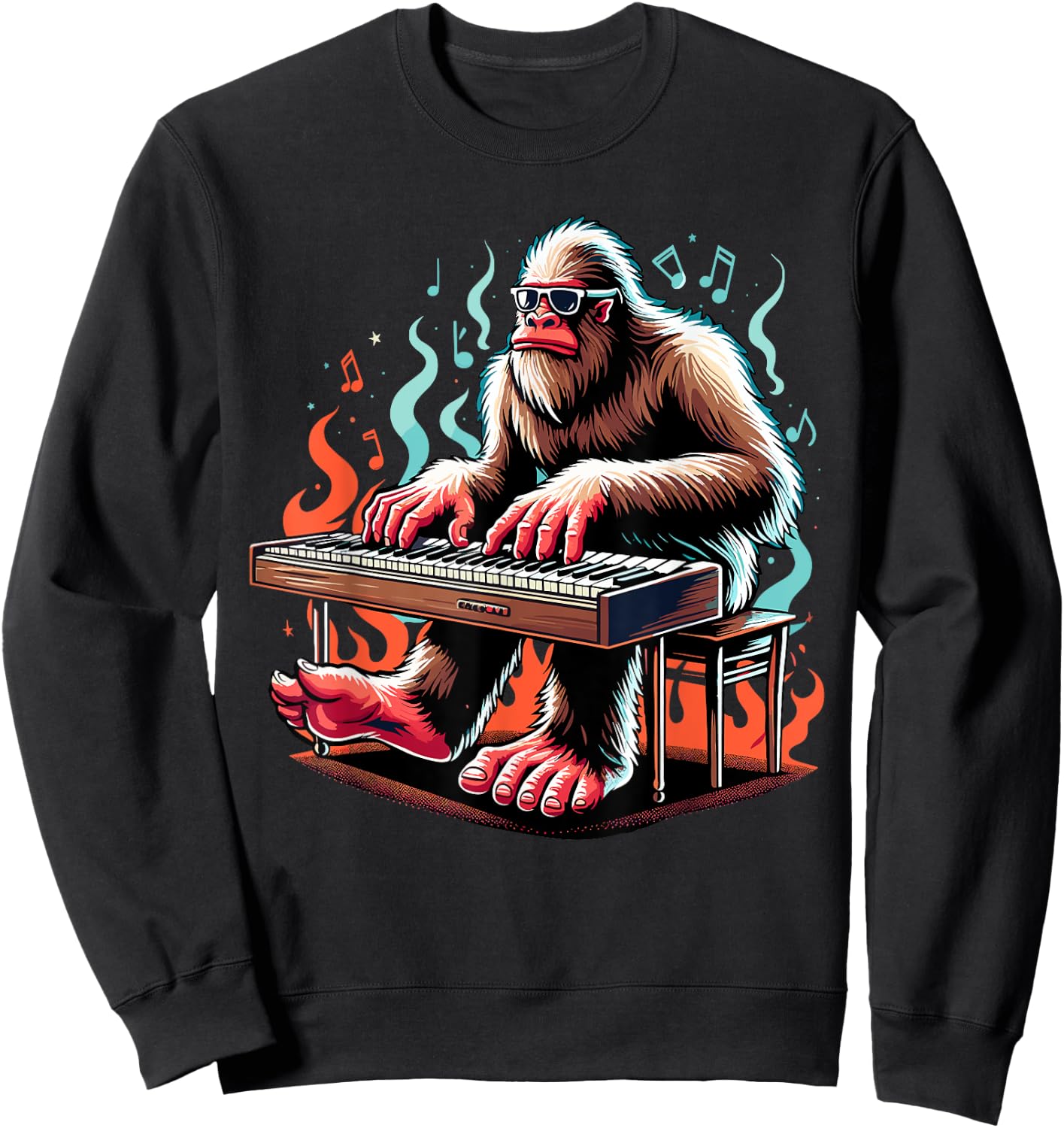 Bigfoot Playing Piano Cool Jazz Piano Sasquatch Sweatshirt - Sweatshirt | Black