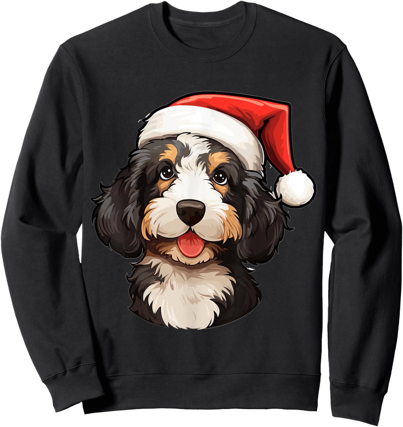 Bernedoodle Dog Breed with a Christmas Hat Men Women Kids Sweatshirt - Sweatshirt | Black