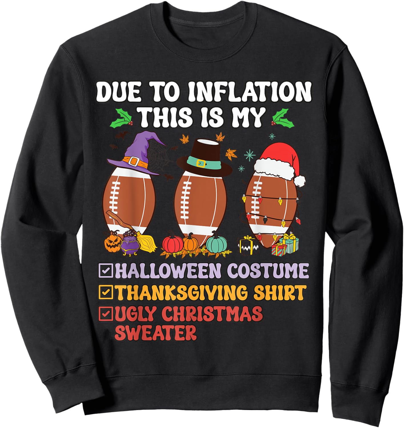 Due To Inflation This Is My Halloween Thanksgiving Christmas Sweatshirt - Sweatshirt | Black