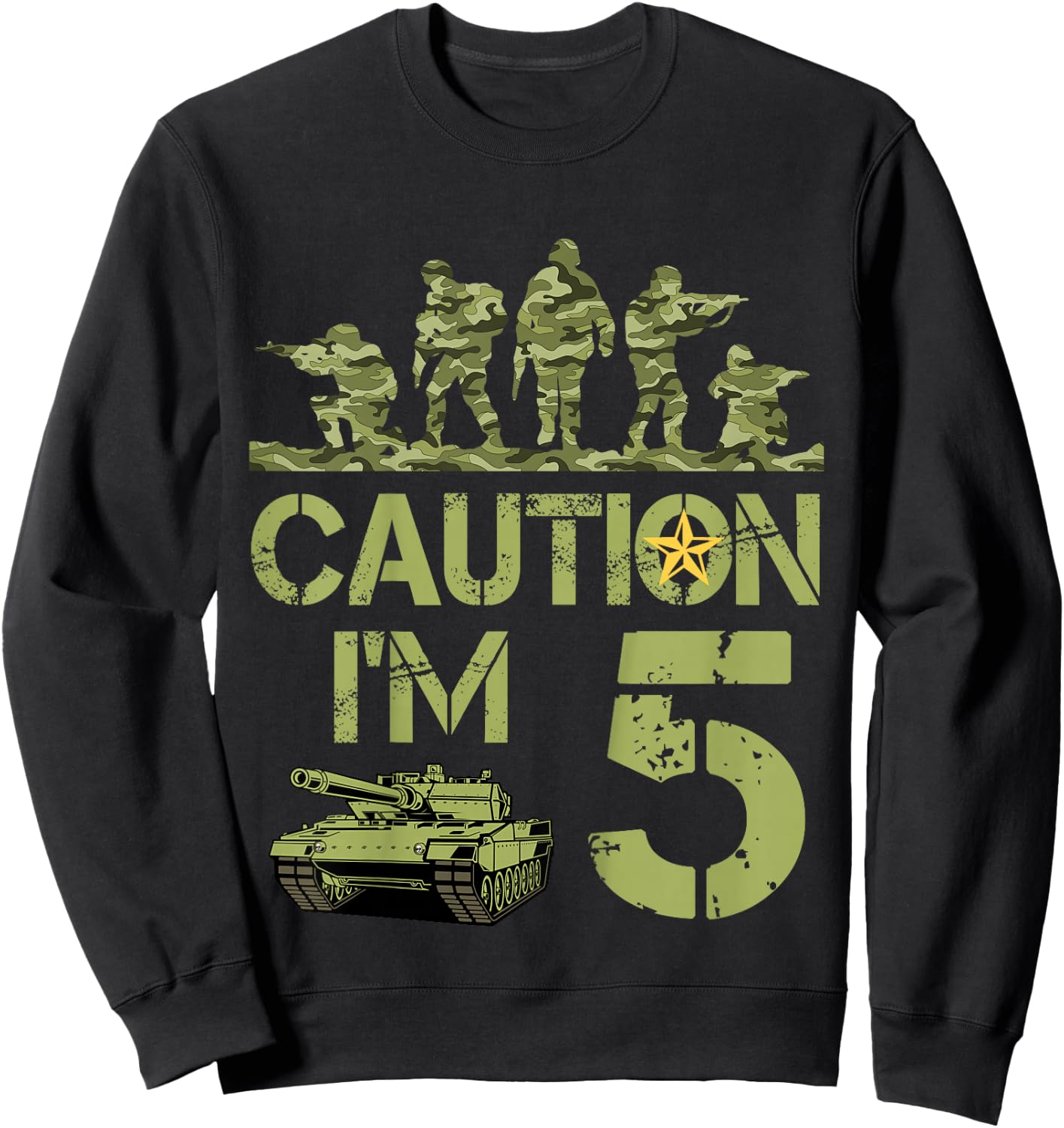 Kids 5th Birthday Military I'm 5 Year Old Soldier Camo 5 Birthday Sweatshirt - Sweatshirt | Black