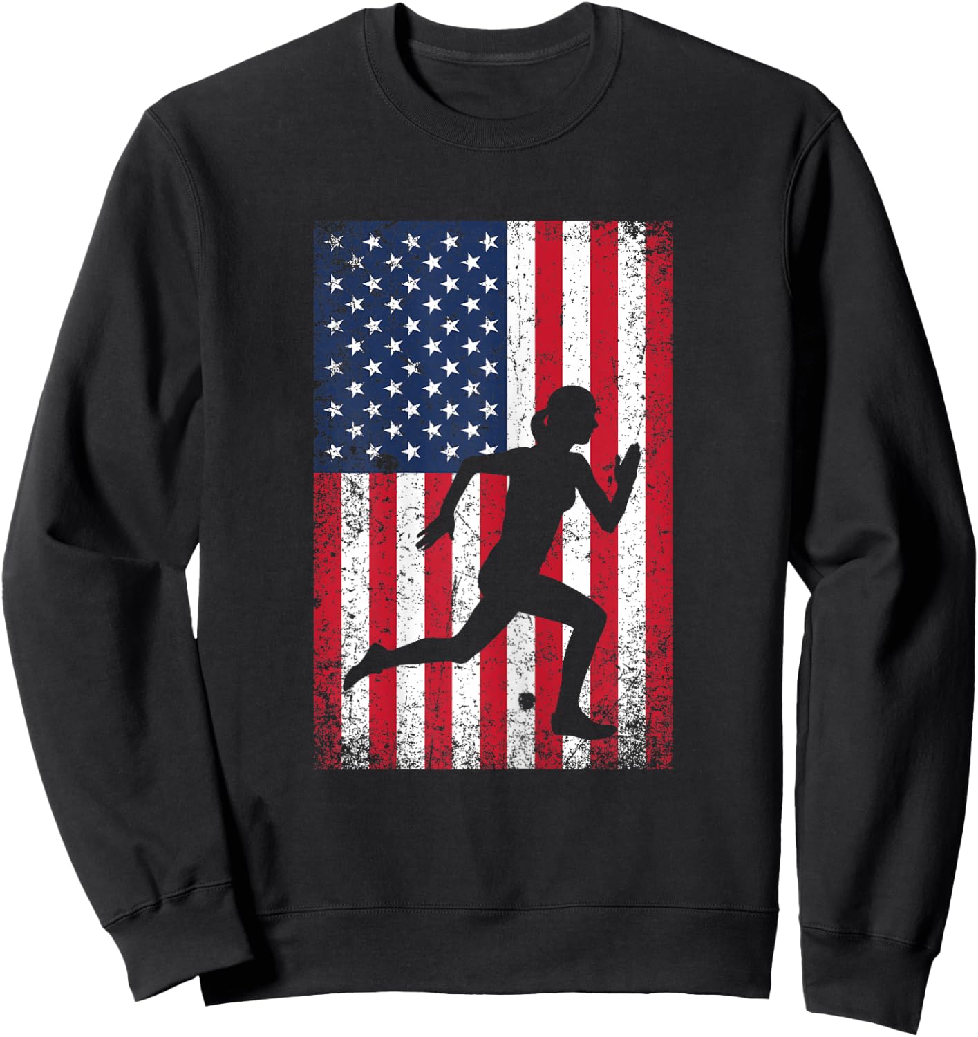 USA American Flag Running 4th of July Runner Patriotic Gift Sweatshirt - Sweatshirt | Black
