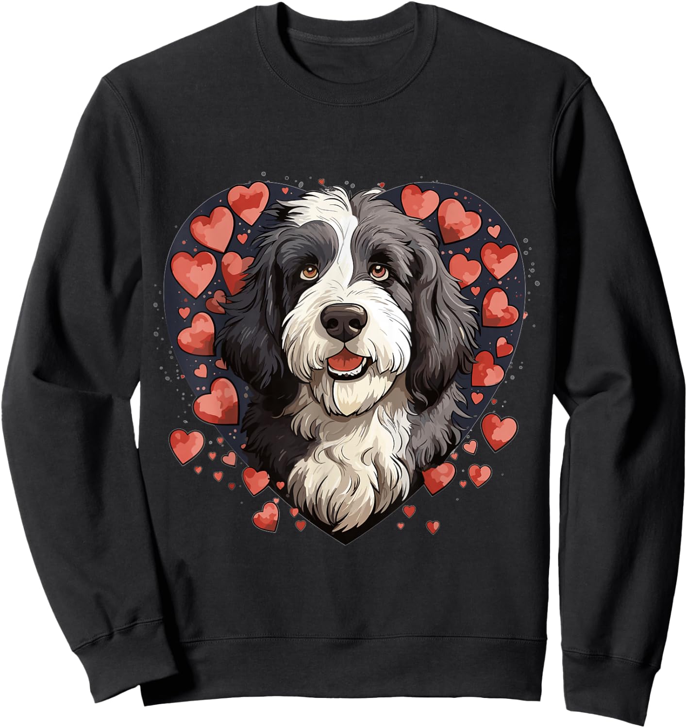 Bernedoodle Dog Breed Pet Cute Graphic with Hearts Sweatshirt - Sweatshirt | Black