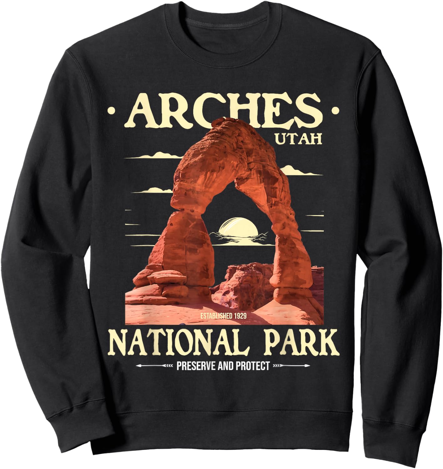 Arches National Park - Retro Hiking & Camping Lover Sweatshirt - Sweatshirt | Black