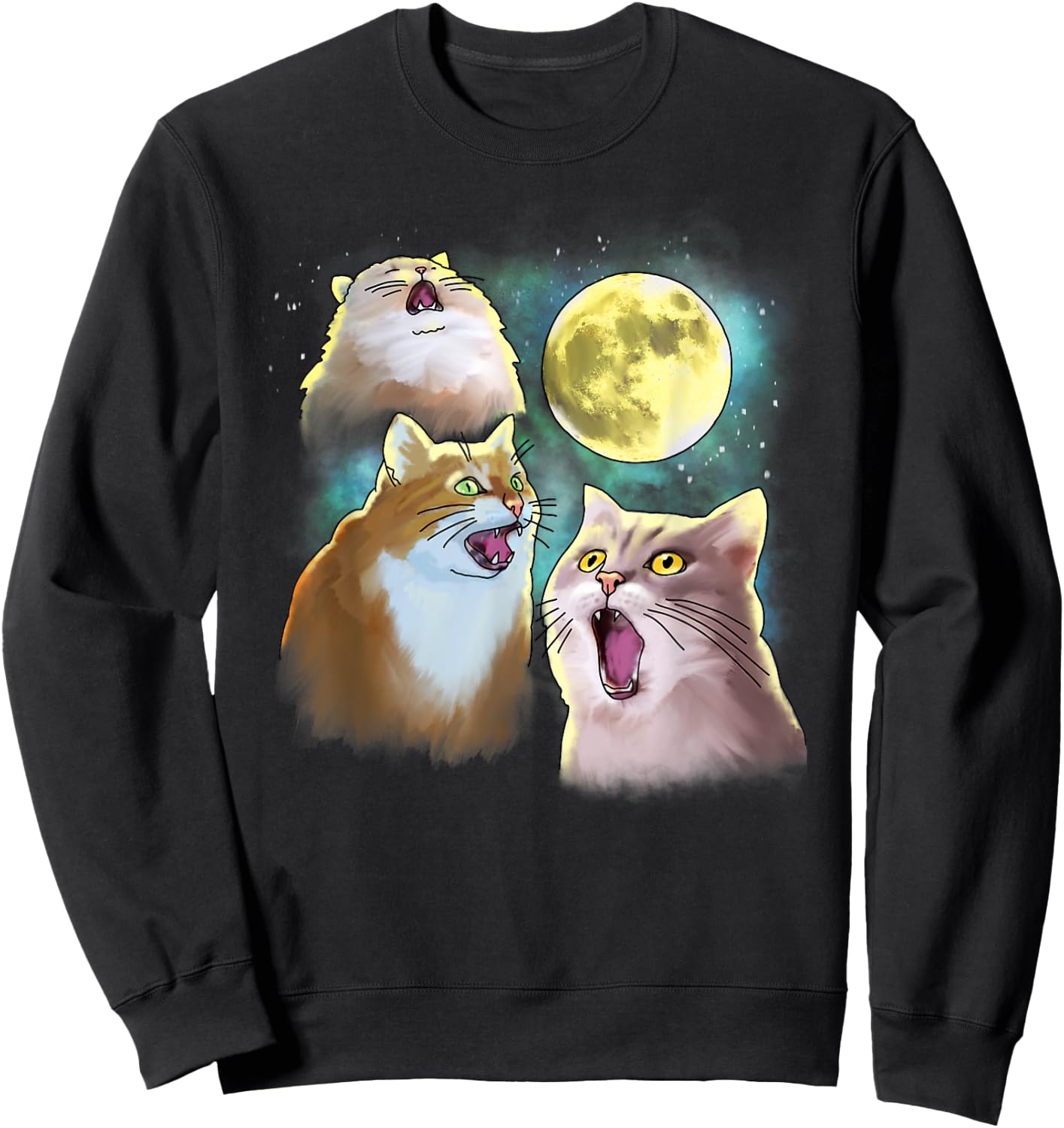 Three Cat Moon 3 Wolfs Funny Parody Women Kids Sweatshirt - Sweatshirt | Black