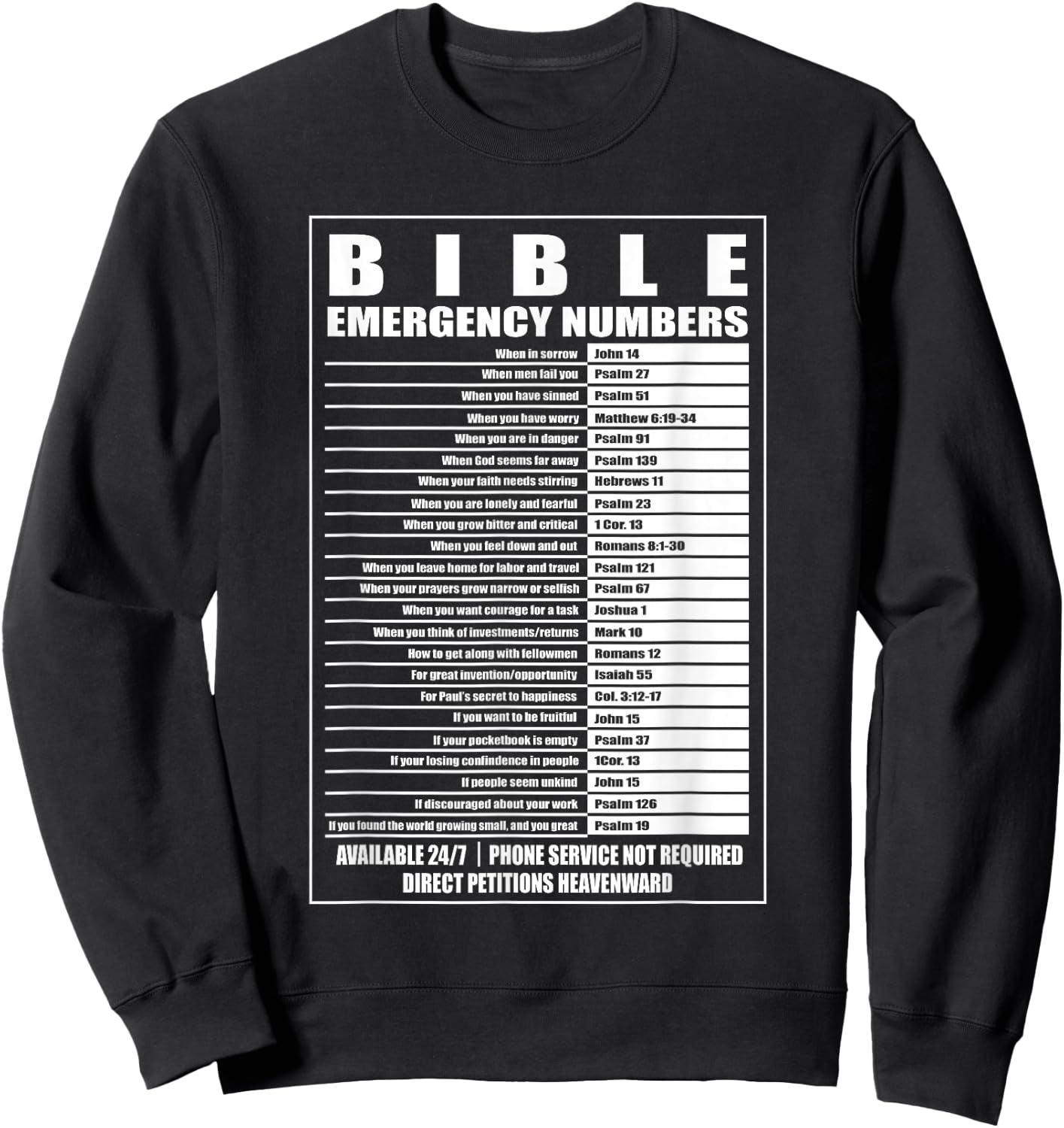 Bible Emergency Numbers Religious Christian Sweatshirt - Sweatshirt | Black