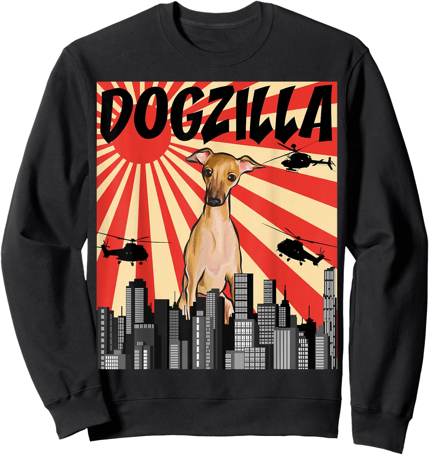 Funny Retro Japanese Dogzilla Italian Greyhound Sweatshirt - Sweatshirt | Black
