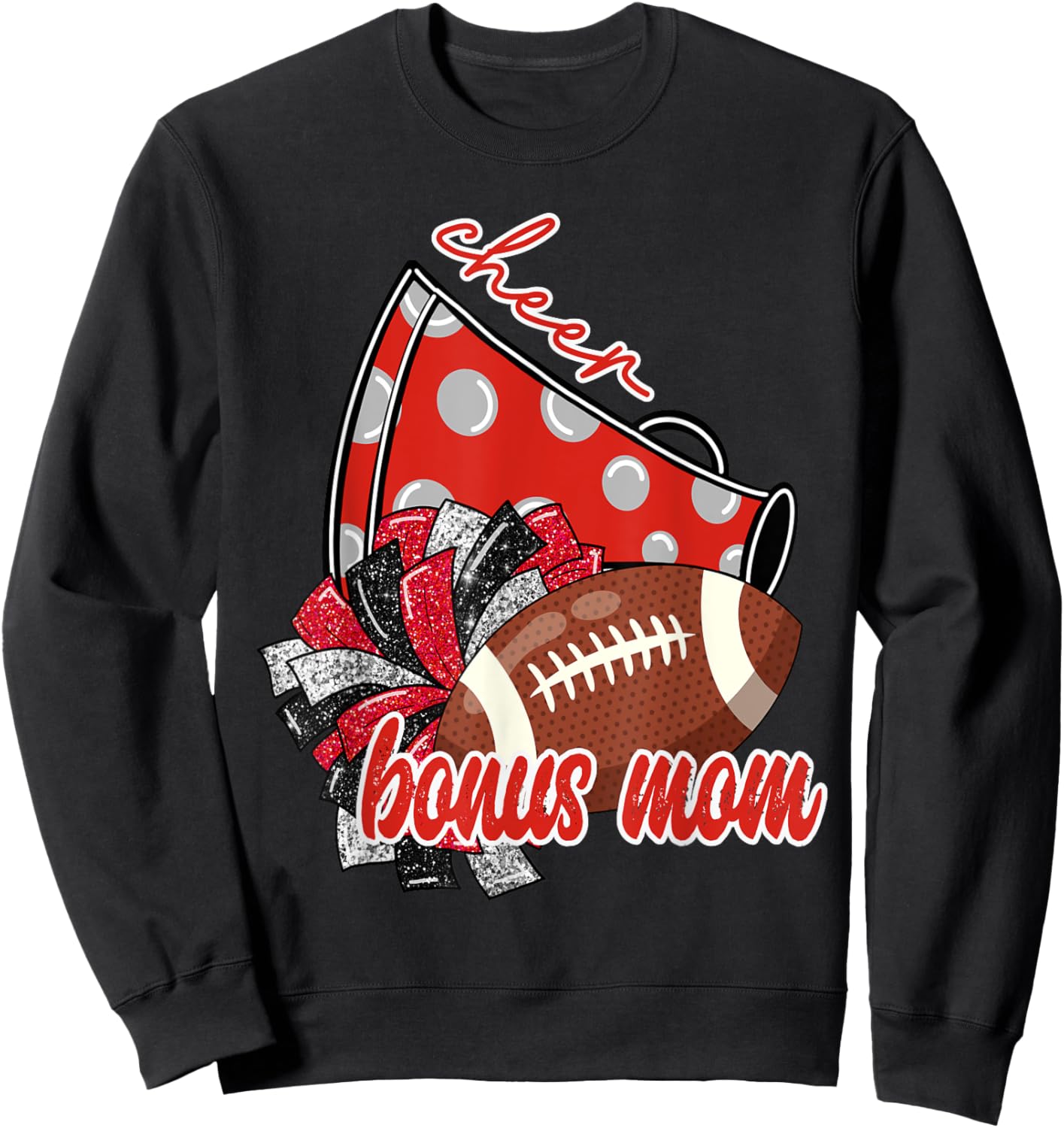 Cute Cheer Bonus Mom Trendy Megaphone Football Sweatshirt - Sweatshirt | Black