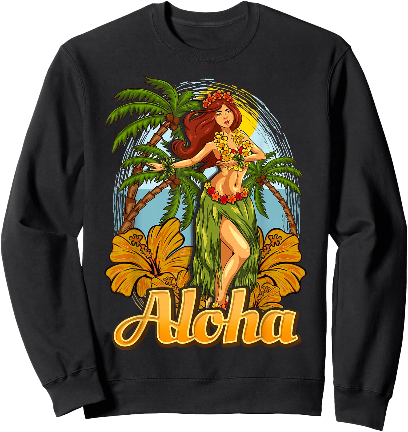 Aloha Hula Dance Hawaii Hawaiian Girl Dancer Vacation Sweatshirt - Sweatshirt | Black