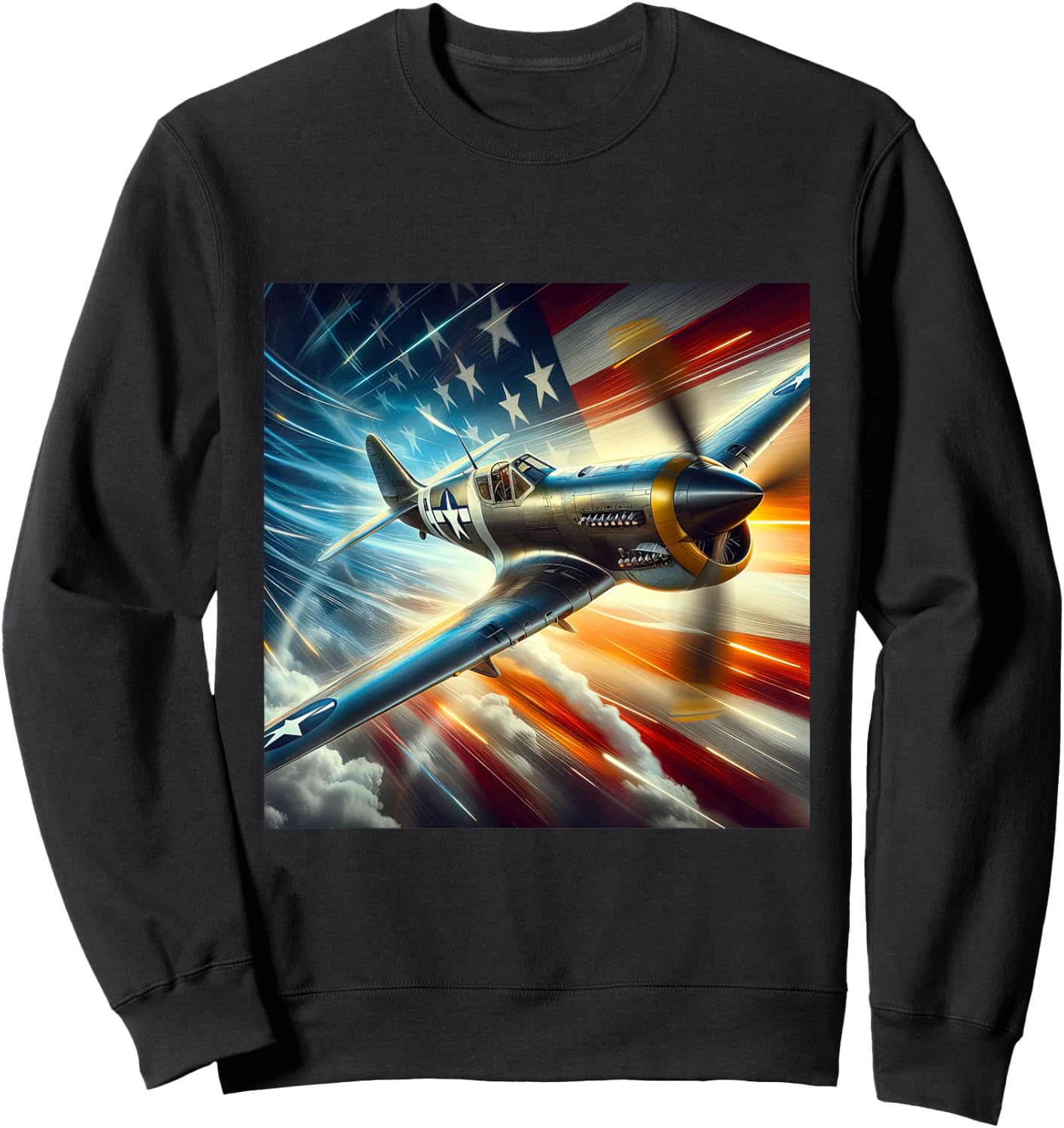 P-40 Warhawk | North American Aviation WW2 P40 US Flag Sweatshirt - Sweatshirt | Black