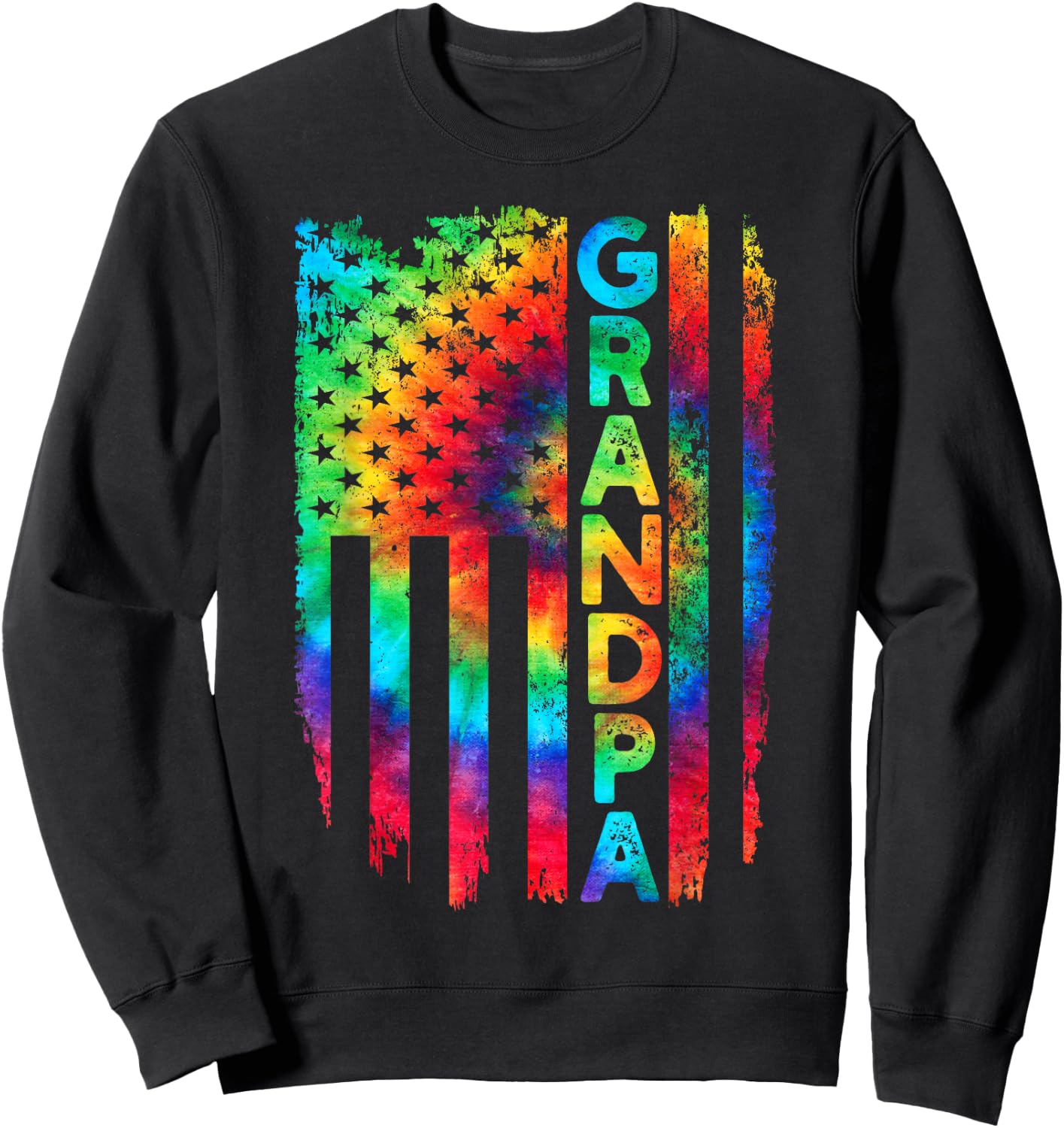 American Flag US Grandpa Tie Dye Father's Day 4th Of July Women Men Sweatshirt - Sweatshirt | Black