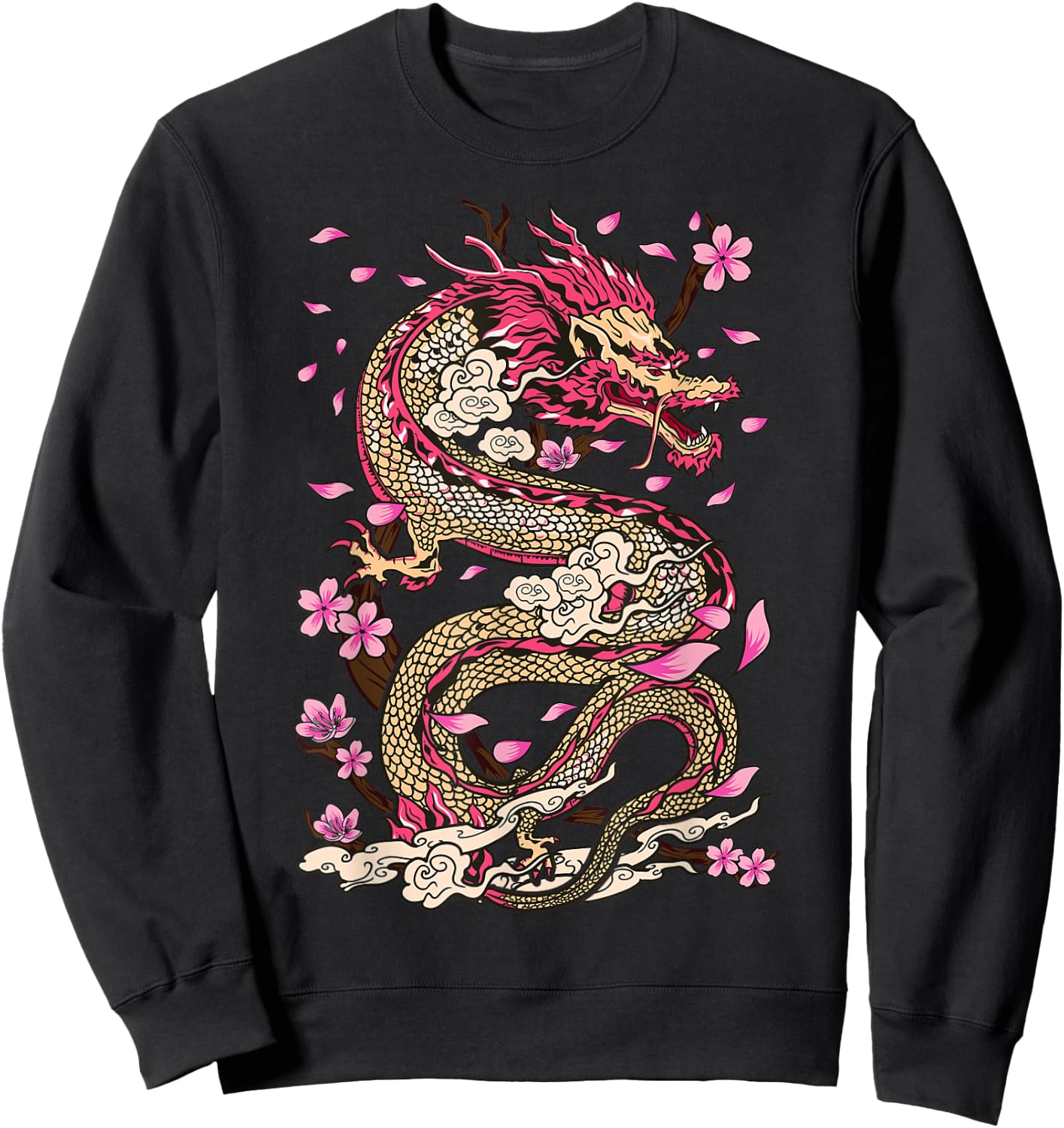Dragon Japanese Mythology Sakura Japanese Dragon Sweatshirt - Sweatshirt | Black