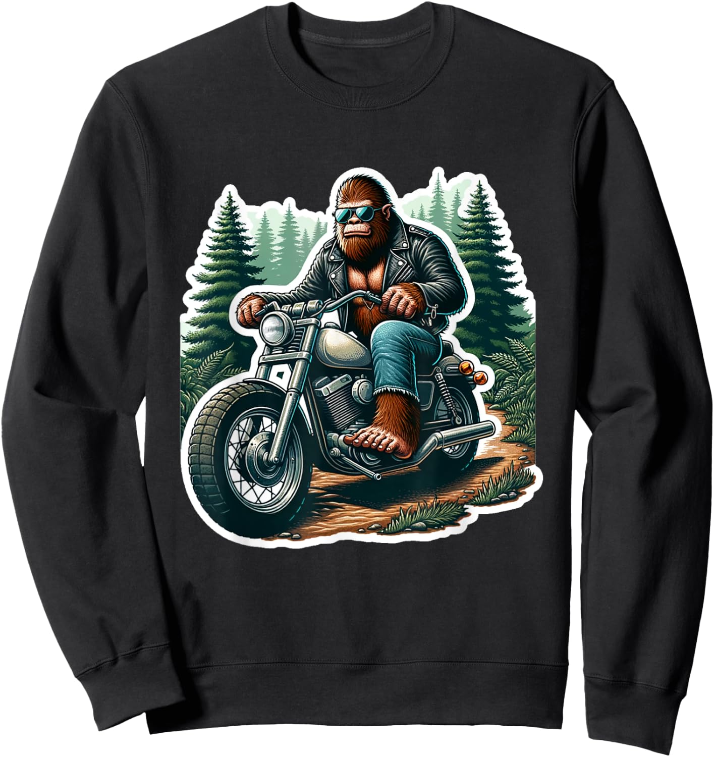 Funny Bigfoot Sasquatch Riding Motorcycle Bike Biker Sweatshirt - Sweatshirt | Black
