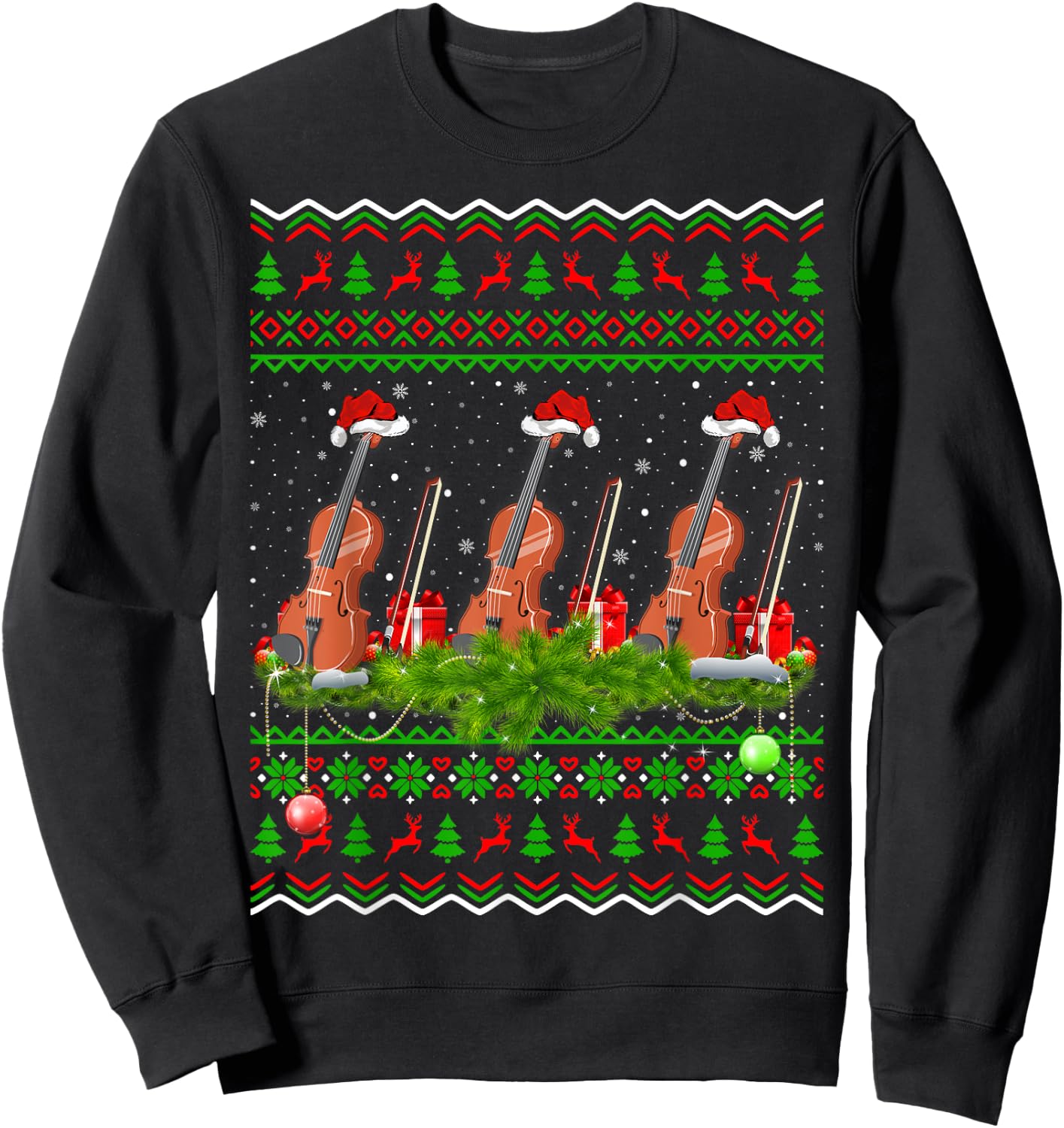 Violin Music Lover Xmas Gift Ugly Christmas Violin Sweatshirt - Sweatshirt | Black