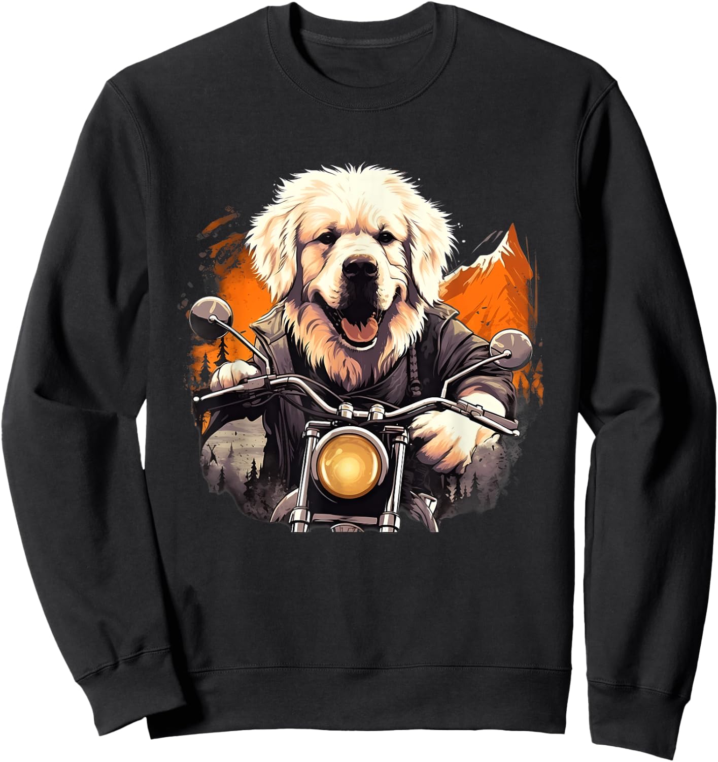 Biker Great Pyrenees Dog Riding Motorbike Sweatshirt - Sweatshirt | Black