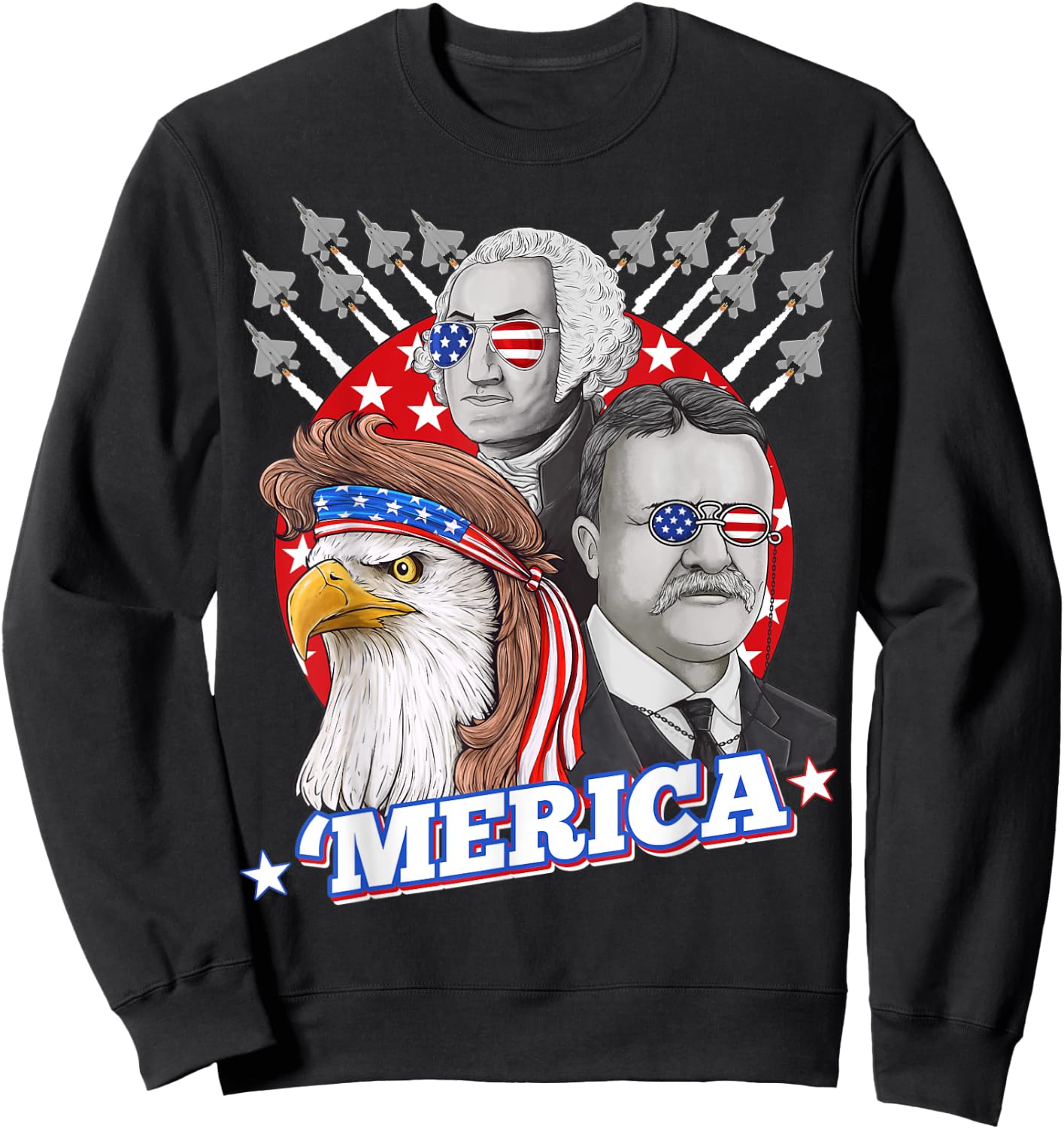 Washington Roosevelt Bald Eagle 4th Of July Patriotic Merica Kids Men Sweatshirt - Sweatshirt | Black