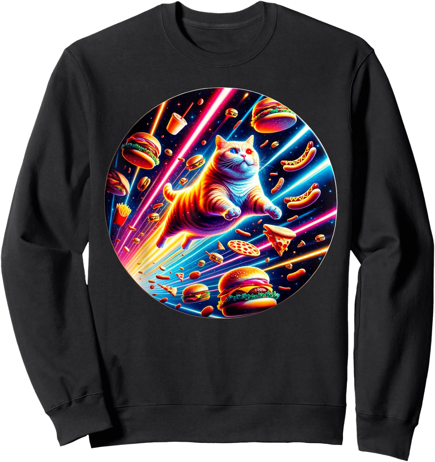Outer Space Pizza Cat Rainbow Laser Taco Hot Dog Burrito Sweatshirt - Sweatshirt | Black