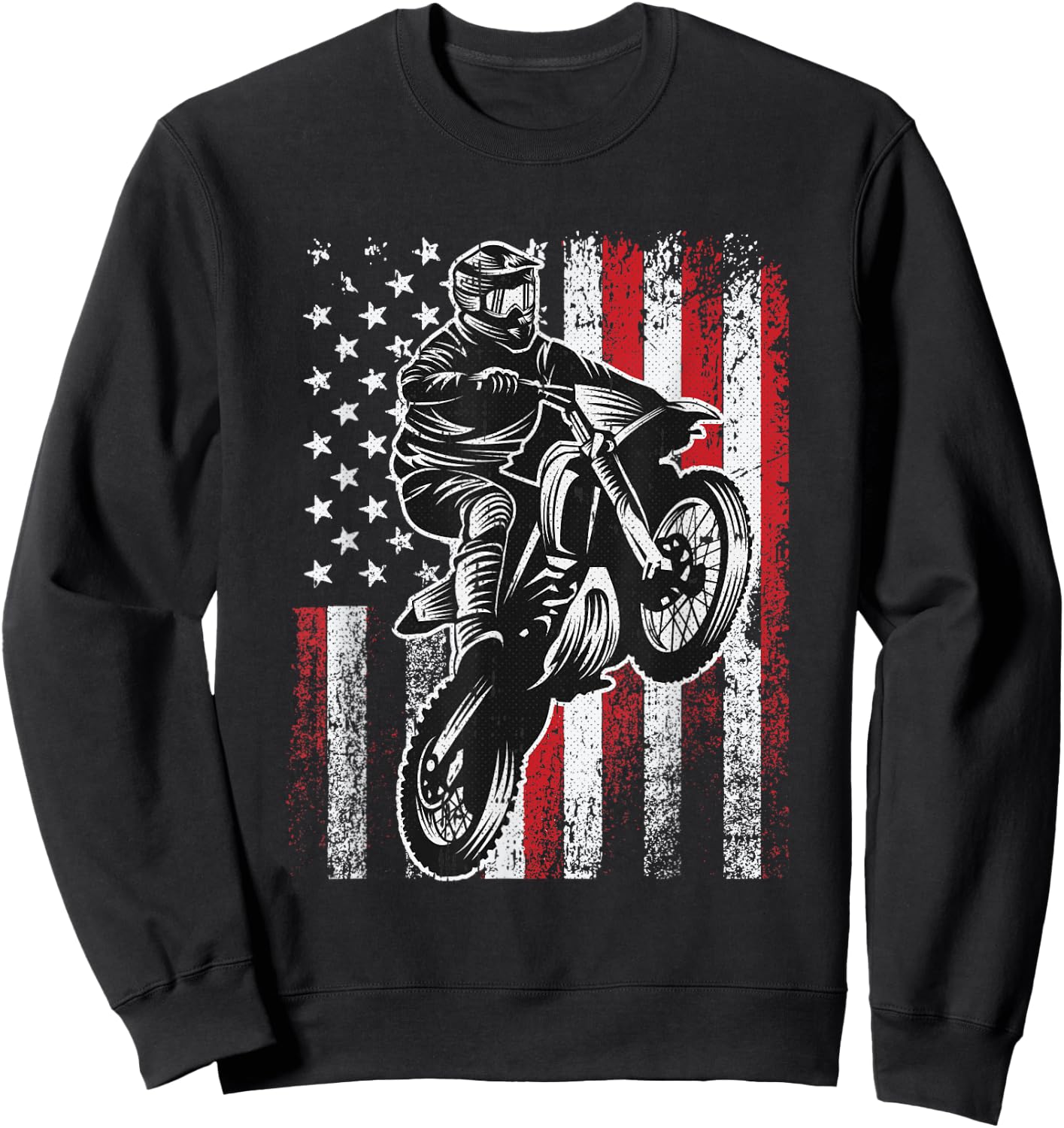 Motocross 4th Of July Cool Dirt-Bike American Flag Patriotic Sweatshirt - Sweatshirt | Black