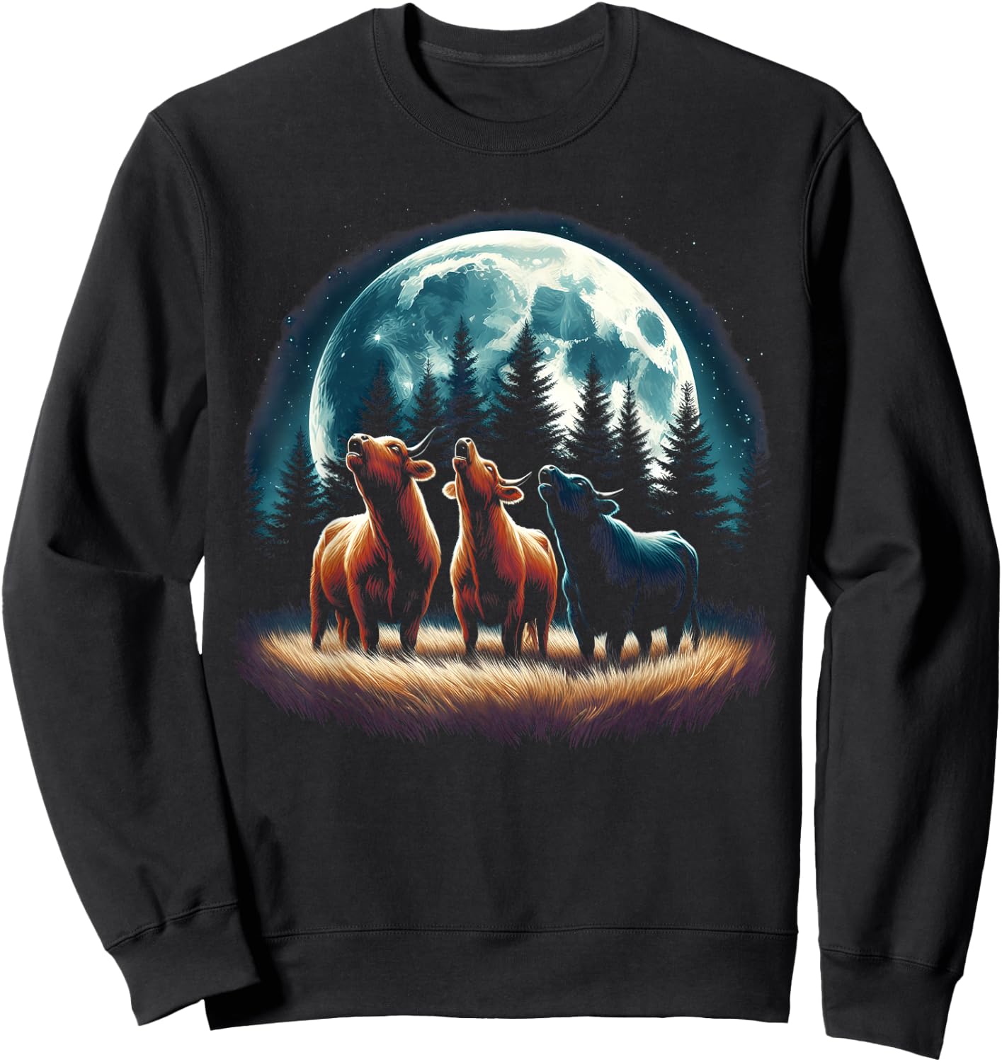 3 Cows Howling At The Moon Wolf Animal Sweatshirt - Sweatshirt | Black