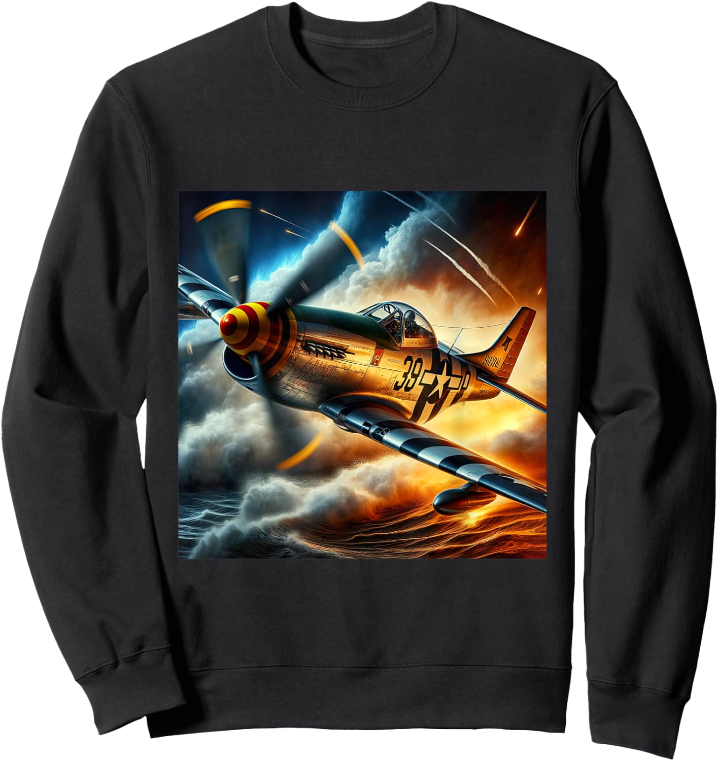 WWII Warbirds | P-51 Mustang in Dynamic Flight in the Sky Sweatshirt - Sweatshirt | Black