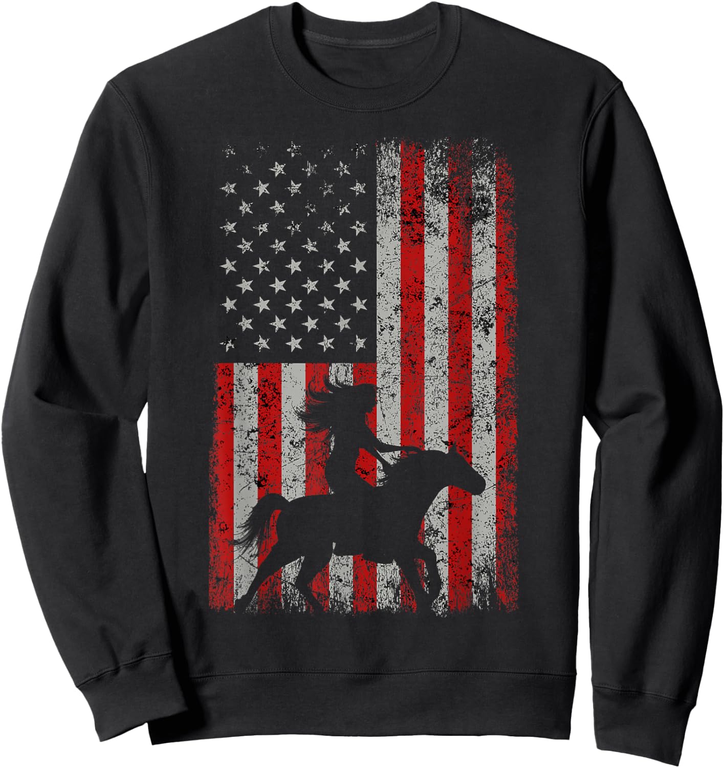 AMERICAN FLAG Cowboy Women Gift Horseback Equestrian Horse Sweatshirt - Sweatshirt | Black