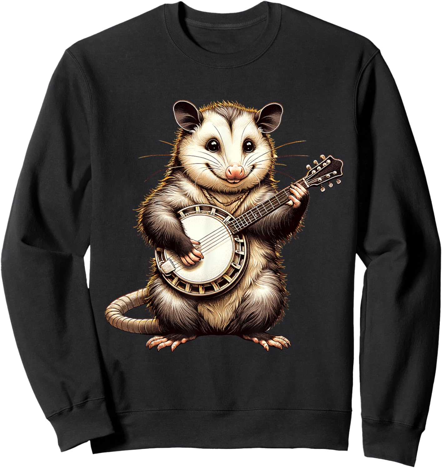 Possum Playing Banjo Opossum Guitar Music Sweatshirt - Sweatshirt | Black