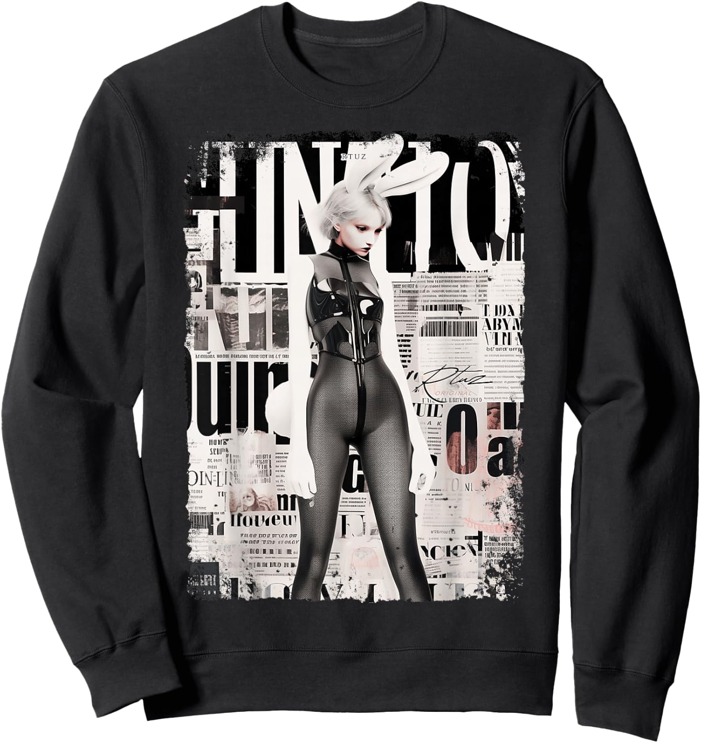 Magazine Cover Vintage Girl Bunny Collage Sexy Model Pin-Up Sweatshirt - Sweatshirt | Black