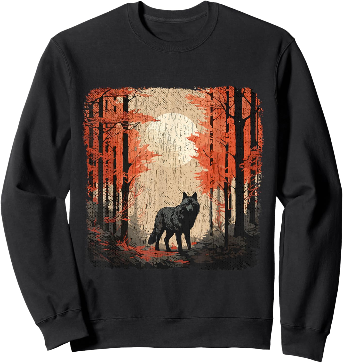 Nature Forest Women Landscape Men Children Full Moon Wolf Sweatshirt - Sweatshirt | Black