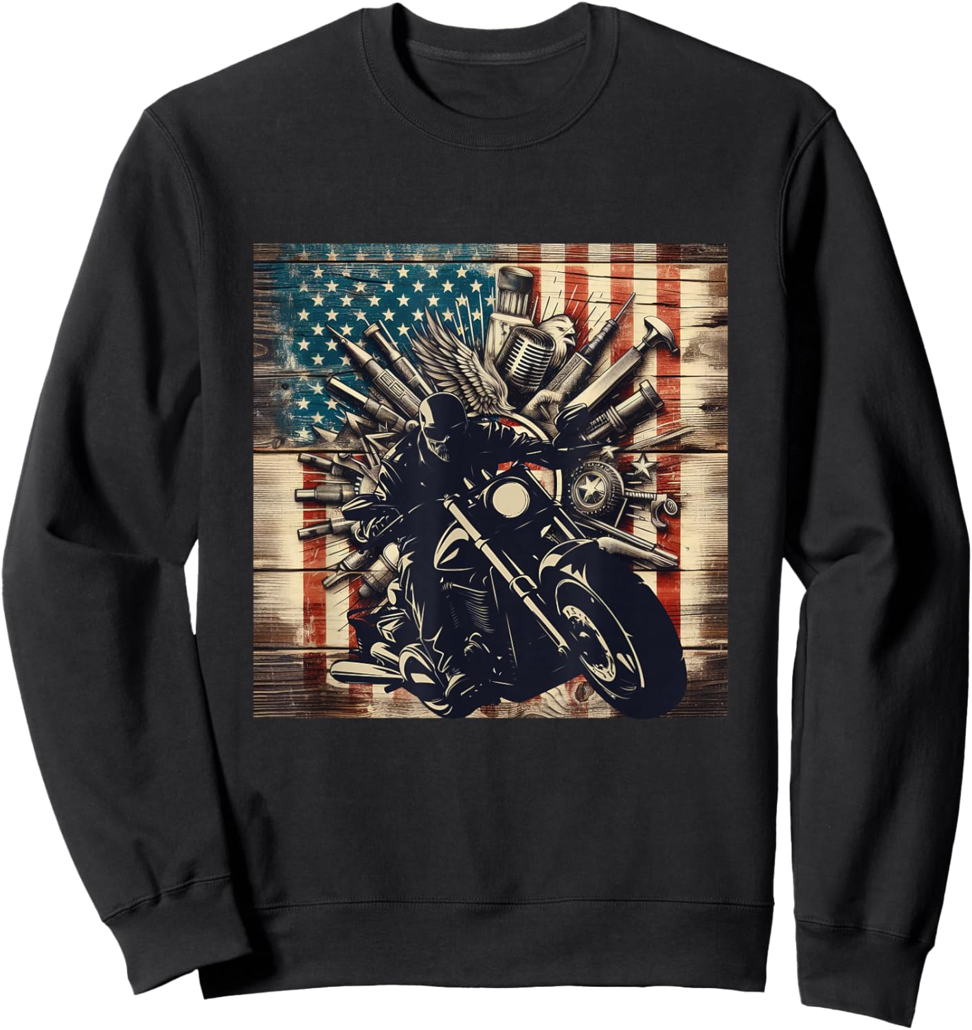 Patriotic American Flag Biker Motorcycle Sweatshirt - Sweatshirt | Black