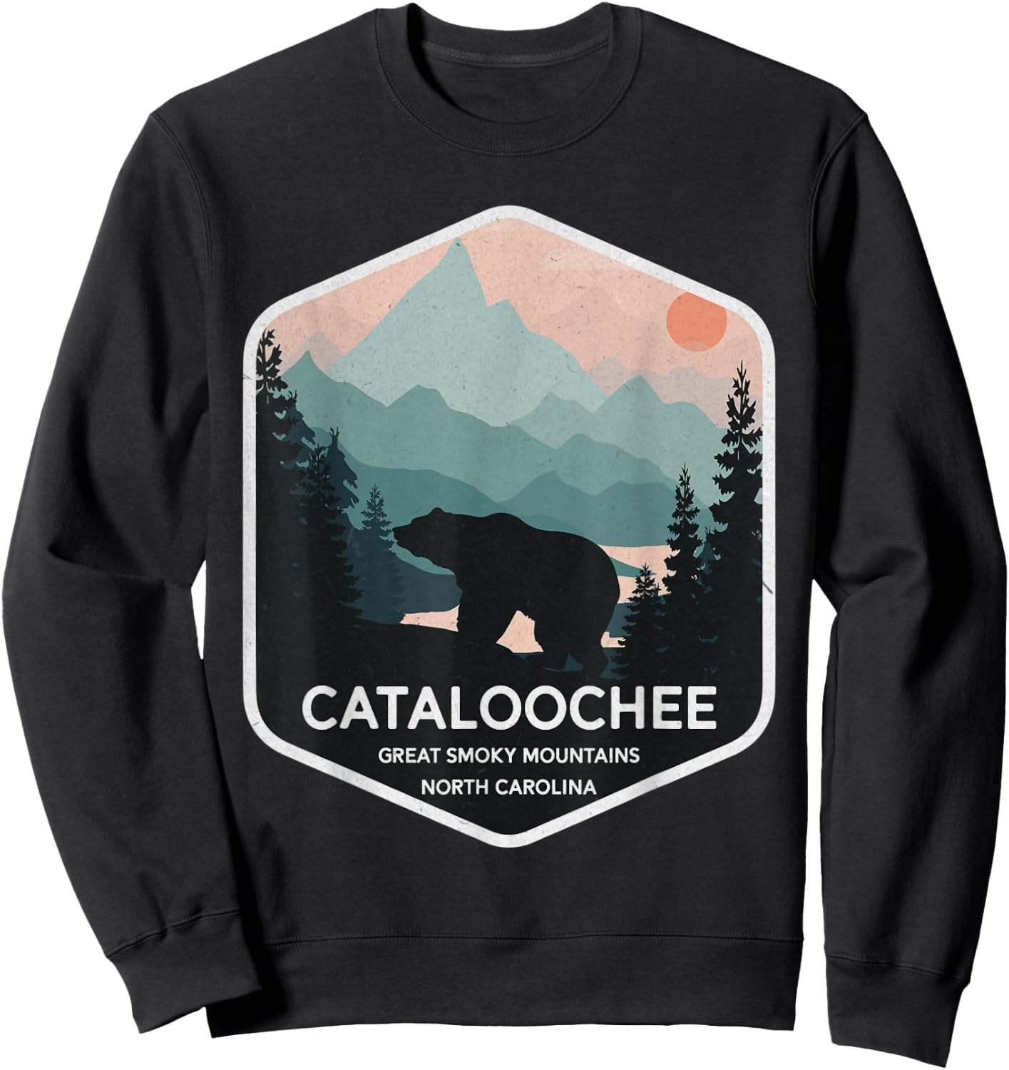 Cataloochee Great Smoky Mountains North Carolina Retro Bear Sweatshirt - Sweatshirt | Black