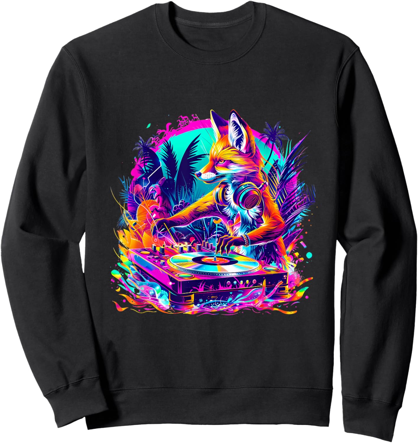 Fox Music DJ Techno House Music Colourful Turntable DJ Fox Sweatshirt - Sweatshirt | Black