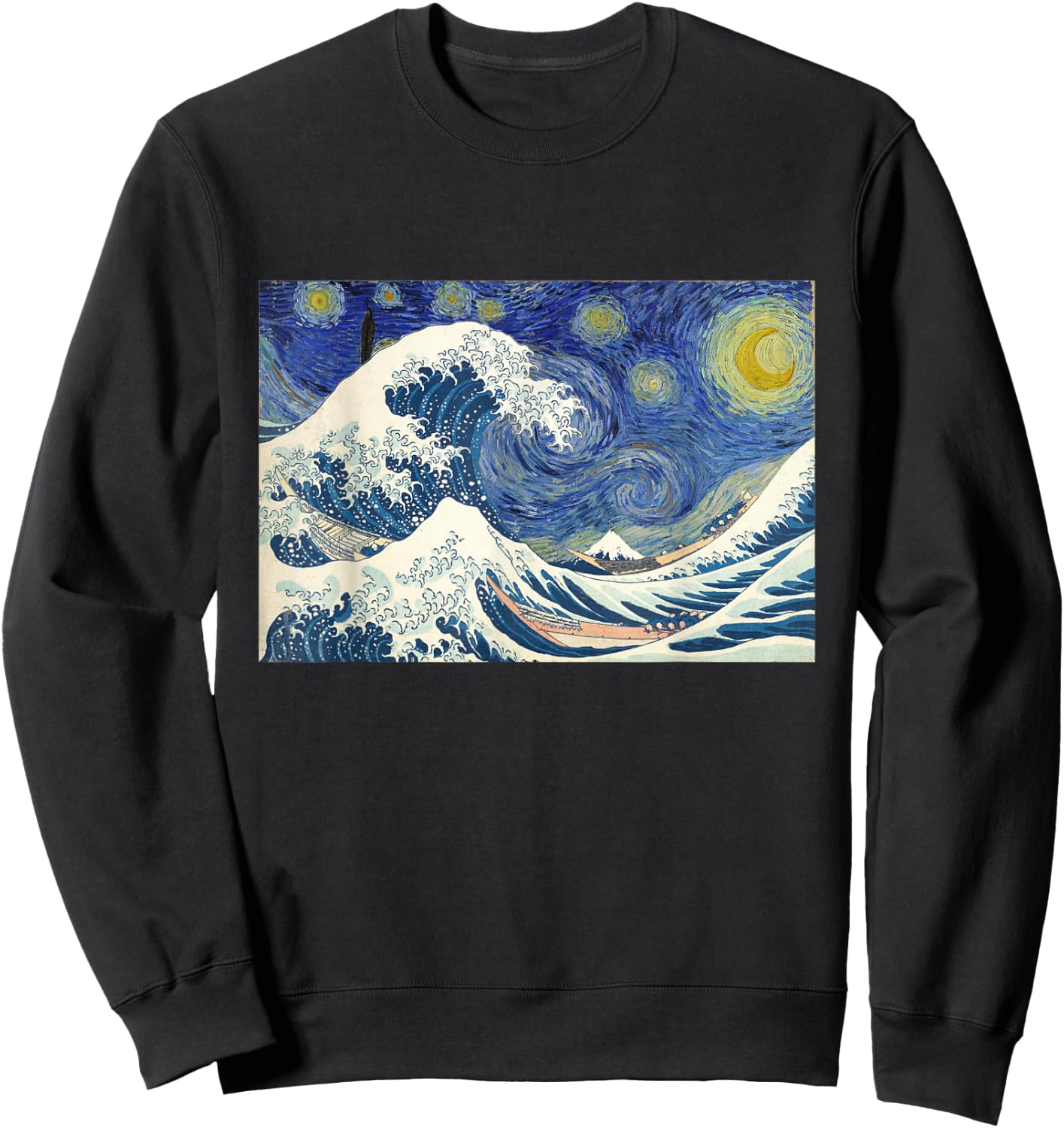 Great Wave off Kanagawa with Starry Nights van Gogh Sweatshirt - Sweatshirt | Black