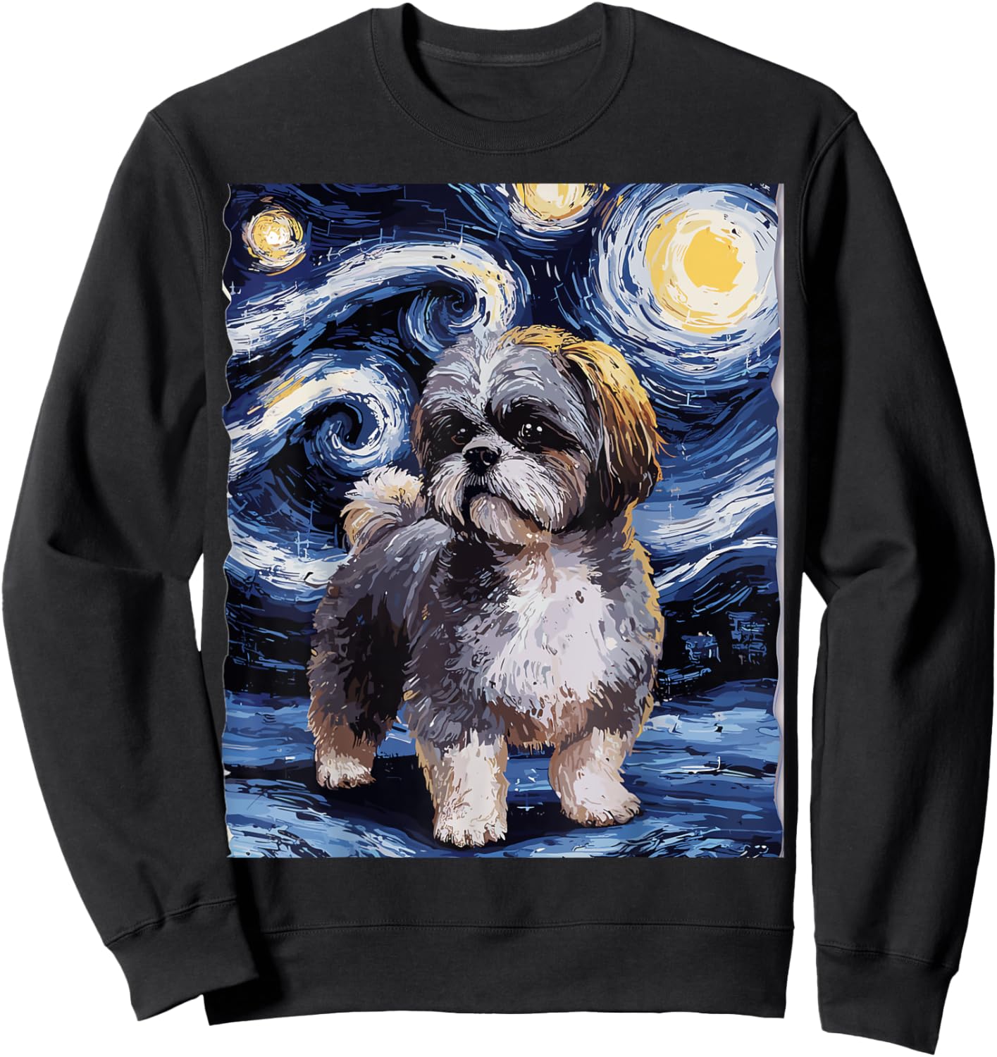 Gifts For Shih Tzu Dog Lovers Van Gogh Style Starry Night Men Women Sweatshirt - Sweatshirt | Black