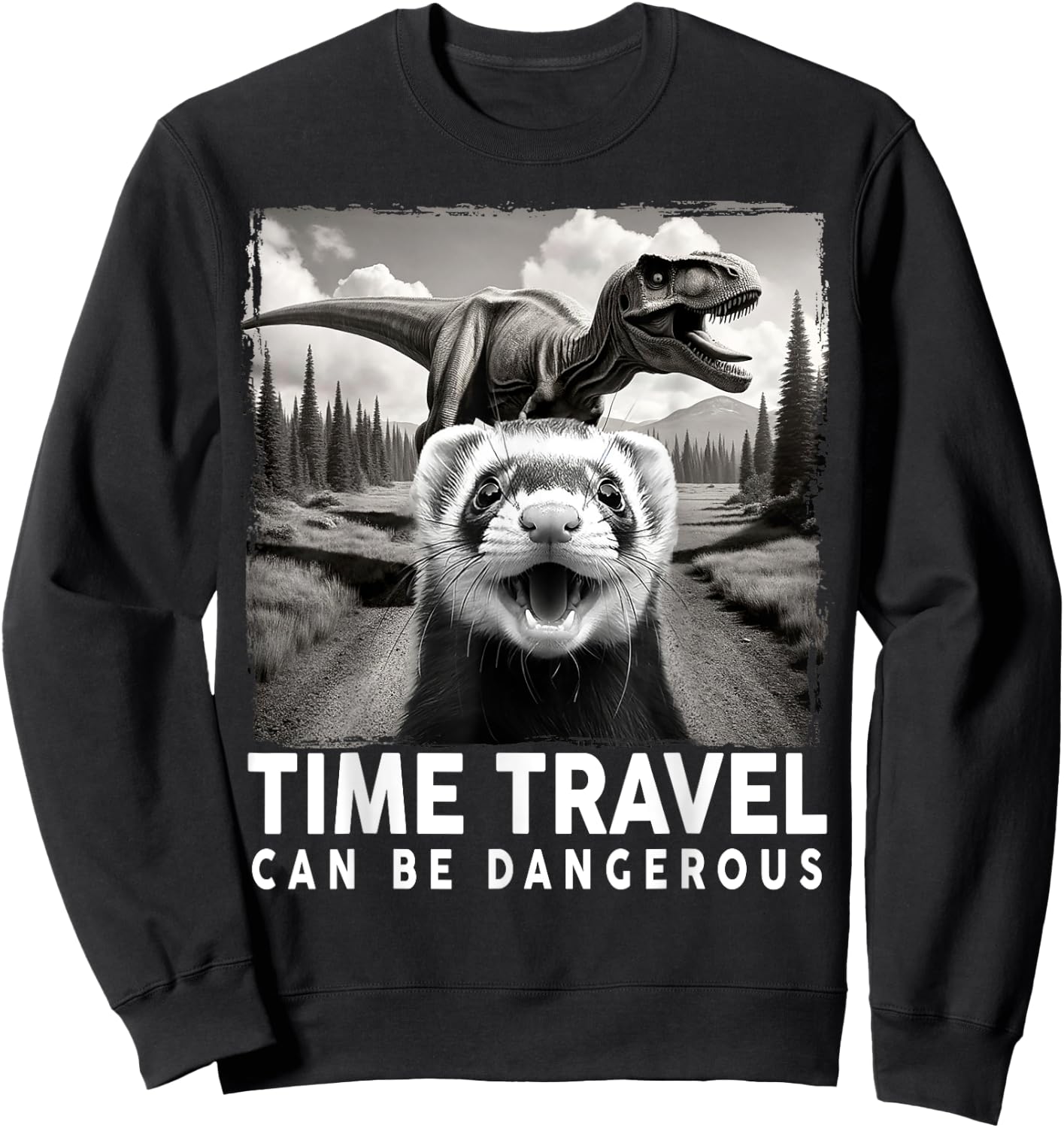 Ferret Selfie with Dinosaur, Time Travel Can Be Dangerous Sweatshirt - Sweatshirt | Black