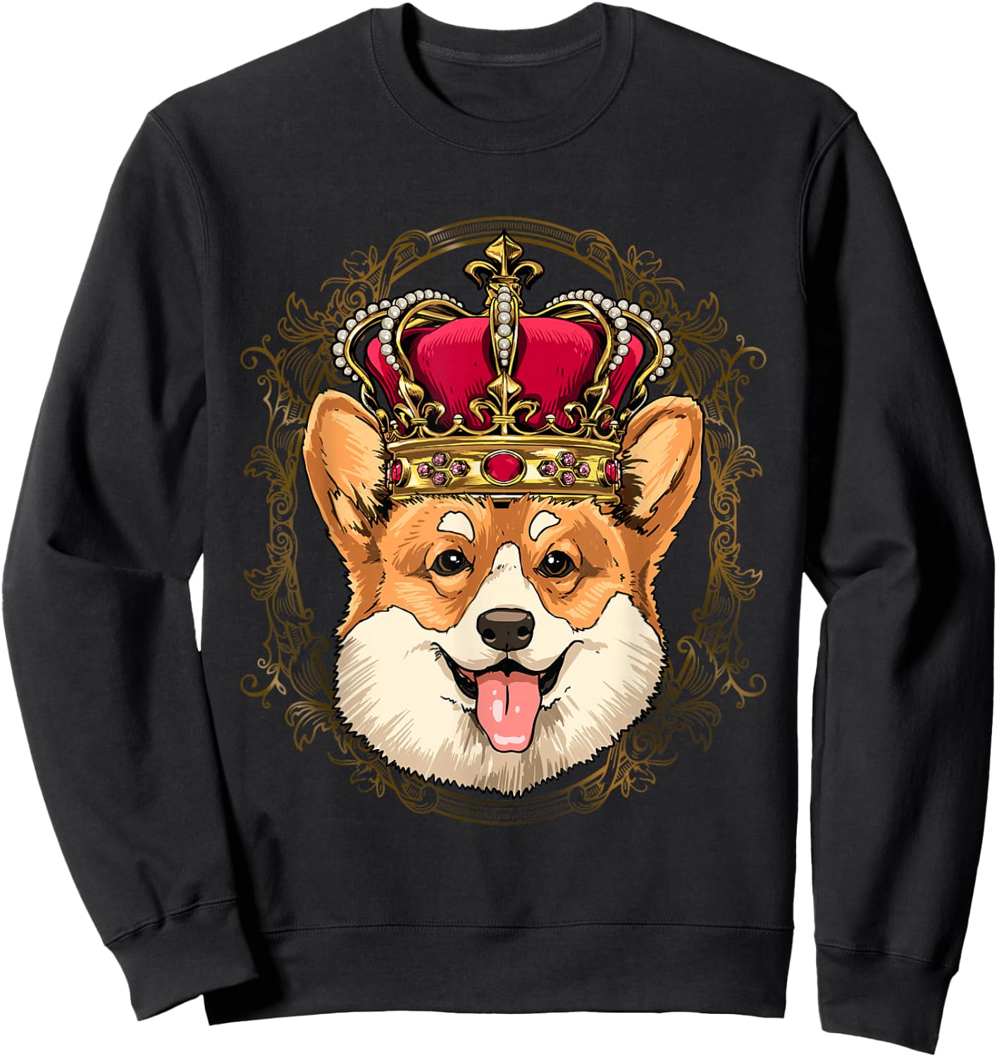 King Corgi Wearing Crown - Queen Corgi Dog Sweatshirt - Sweatshirt | Black