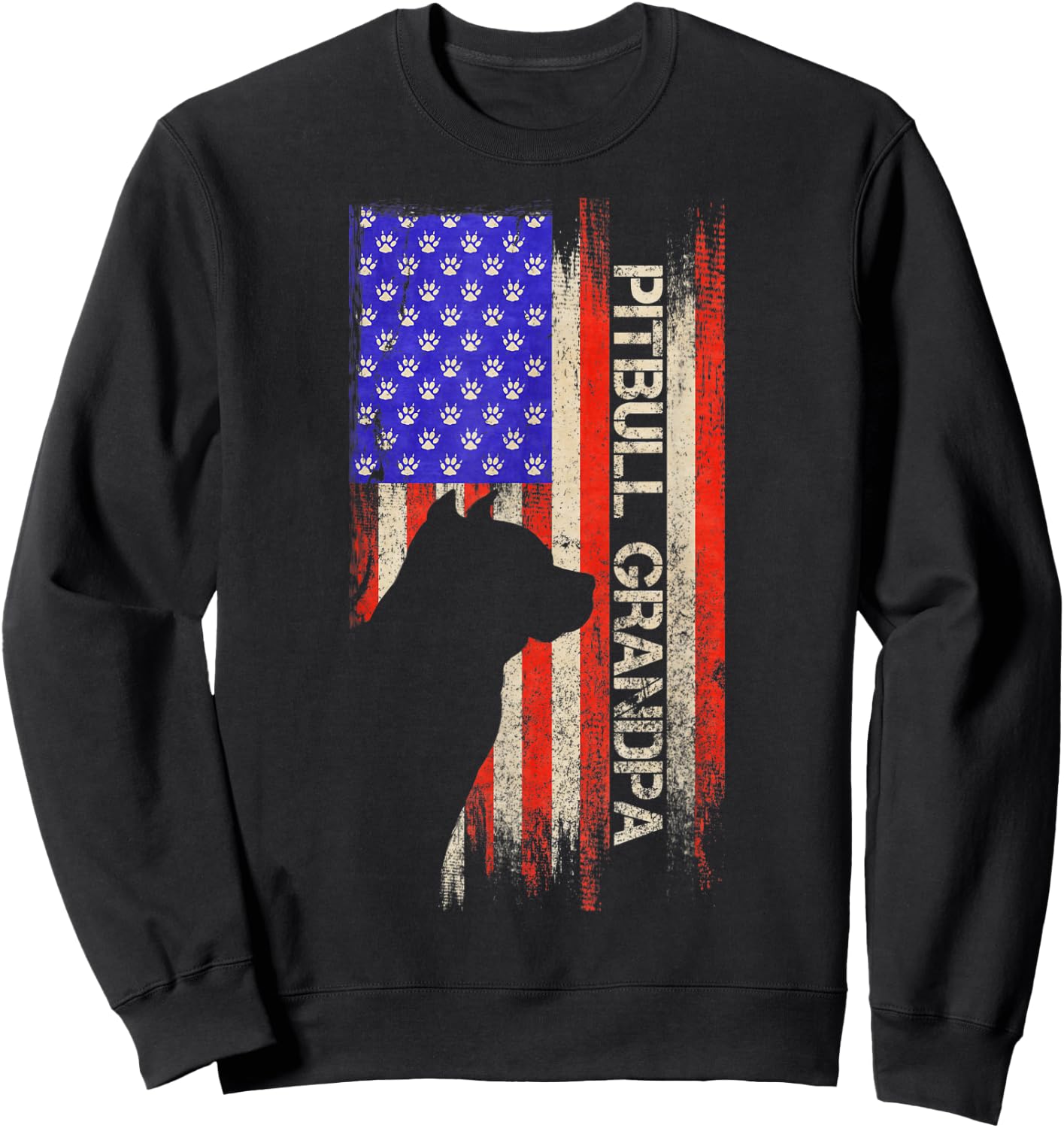 Vintage USA Flag Proud Pitbull Dog Grandpa Pittie Silhouette Sweatshirt - Sweatshirt | Black