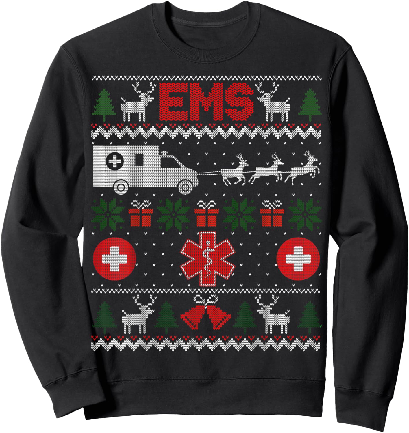 Funny EMS Paramedical Ugly Christmas Sweater Sweatshirt - Sweatshirt | Black