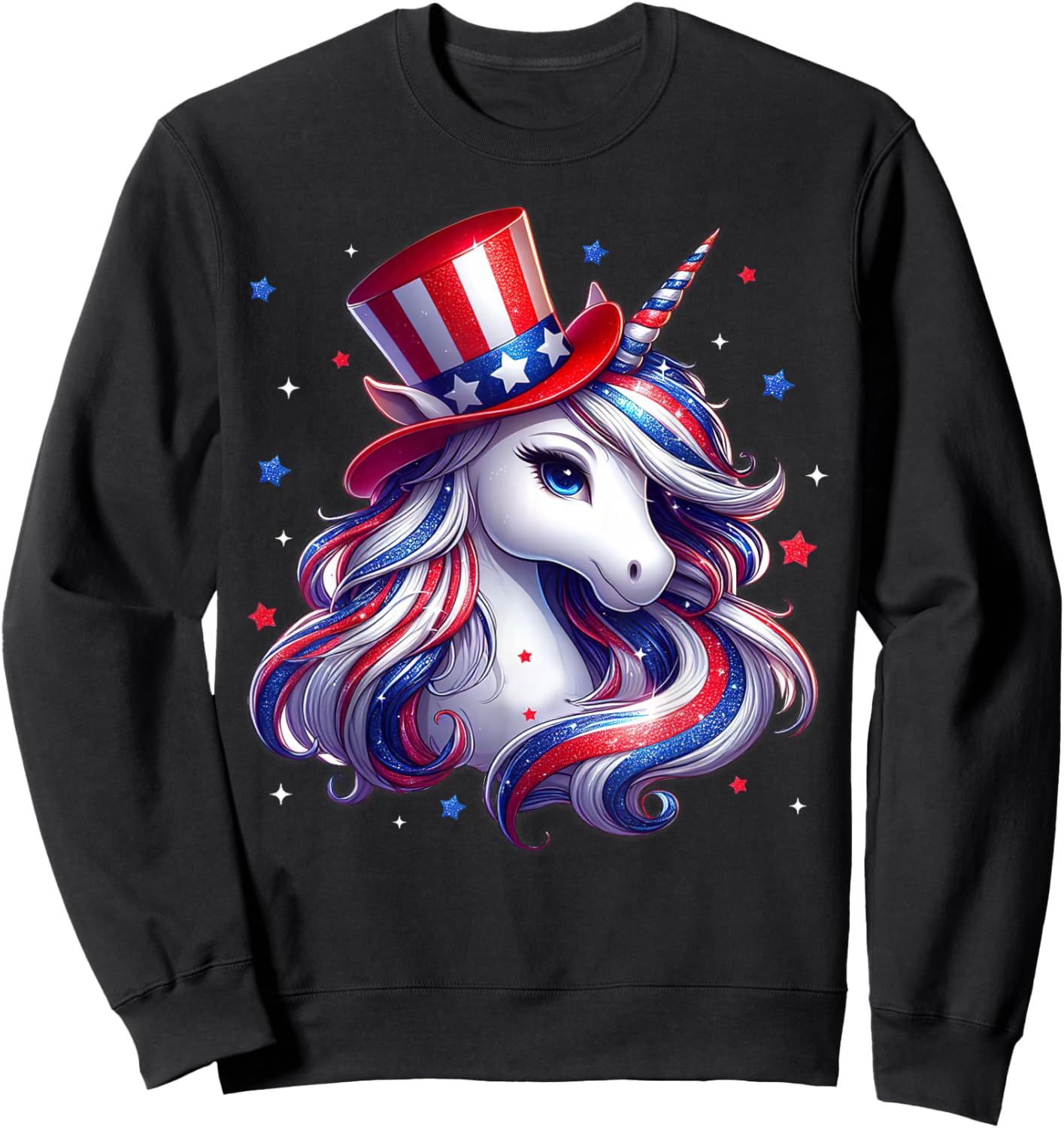 Cute Unicorn 4th of July Shirts Girls Kids Women American Sweatshirt - Sweatshirt | Black