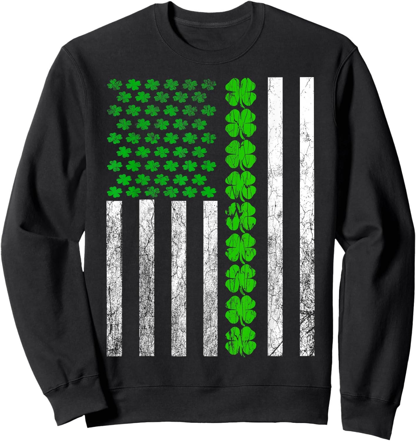 St Patricks Day Usa Lucky 4 Leaf Clovers Flag Sweatshirt - Sweatshirt | Black