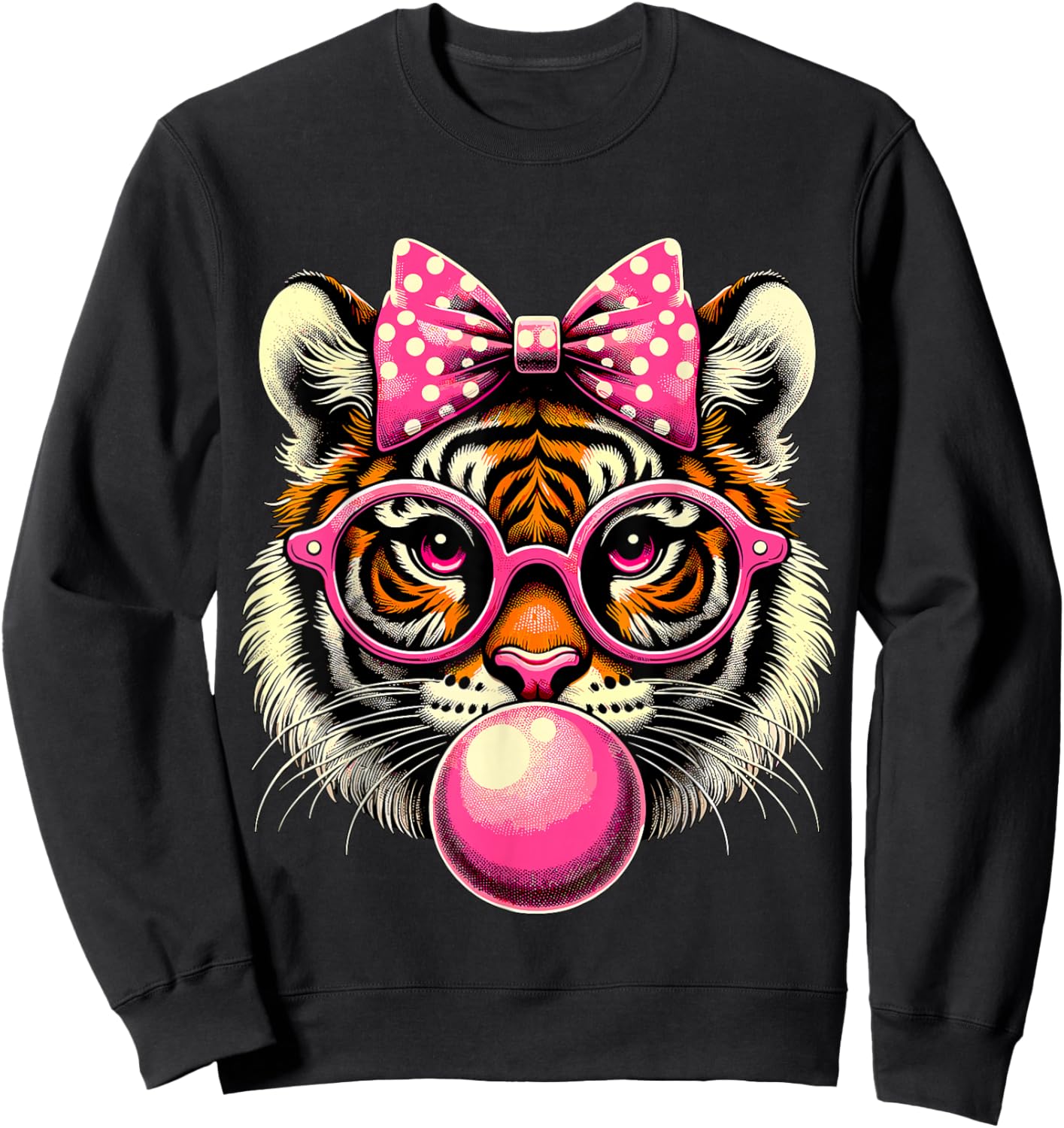 Tiger with Glasses Bubblegum and Bow Sweatshirt - Sweatshirt | Black