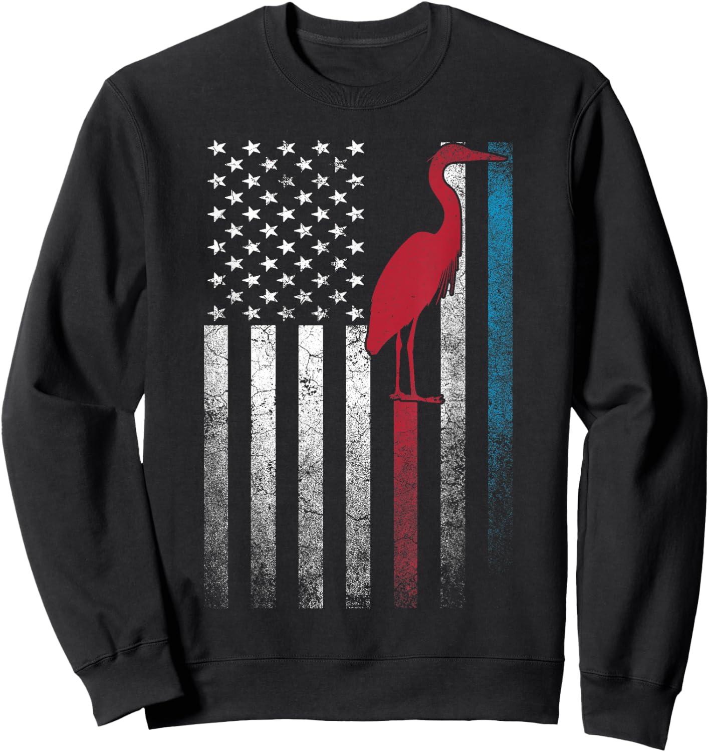 Heron Bird 4th of July American Flag America Patriotic Sweatshirt - Sweatshirt | Black