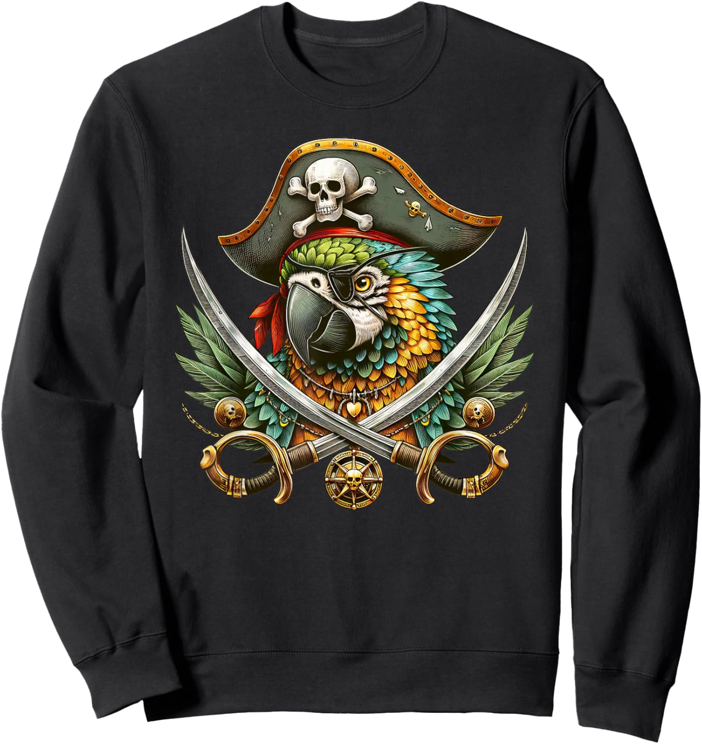 Funny Parrot Pirate Crossbones Halloween Kids Sweatshirt - Sweatshirt | Black