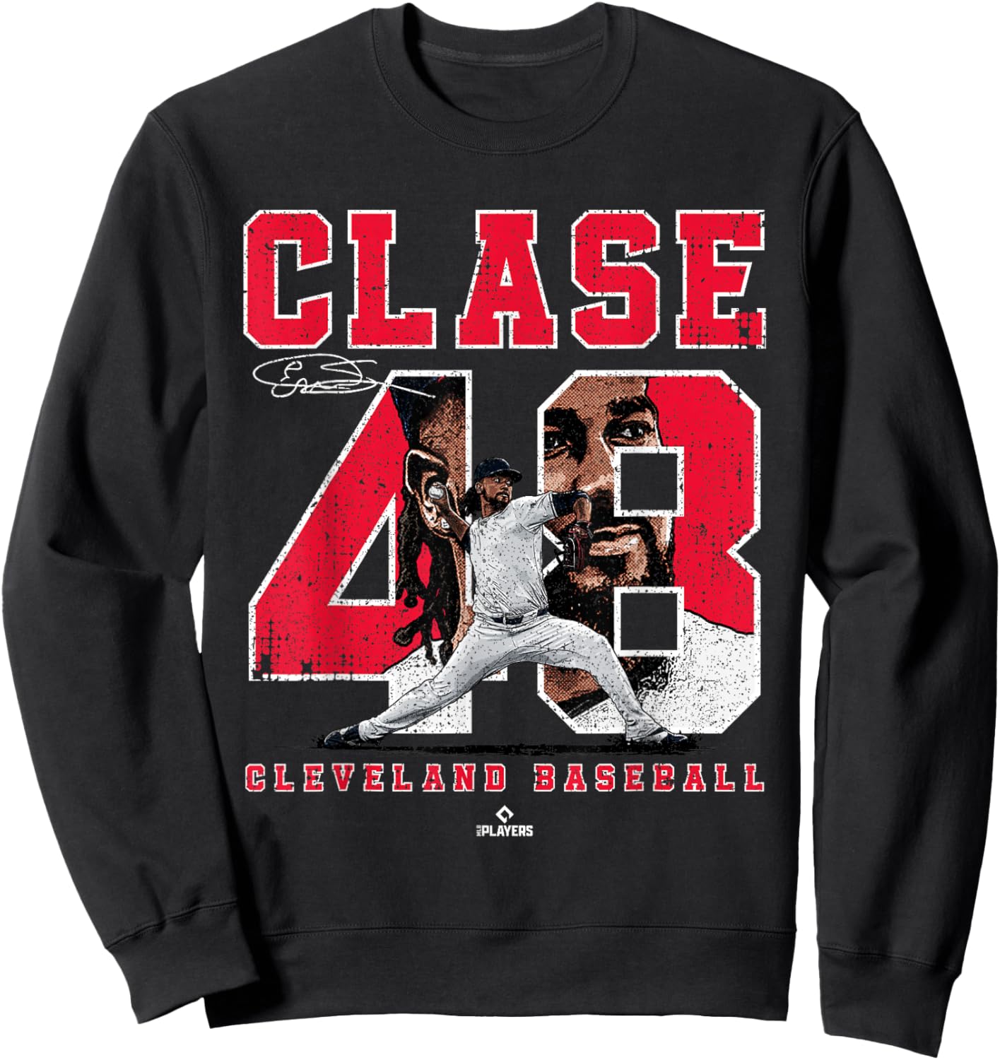 Number and Portrait Emmanuel Clase Cleveland MLBPA Sweatshirt - Sweatshirt | Black