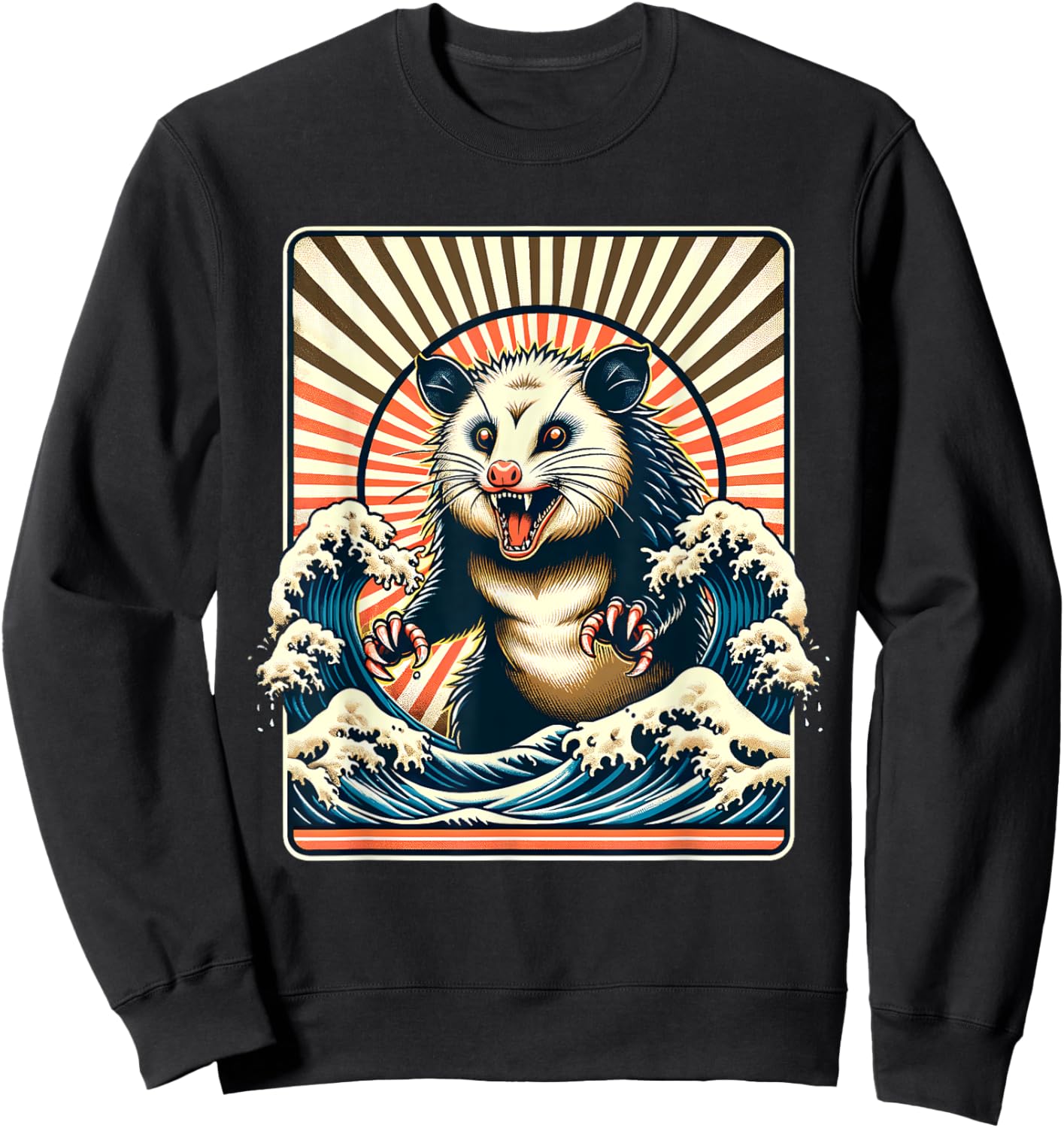 Opossum Japan Sun Wave Vintage Possum Monster Sweatshirt - Sweatshirt | Black