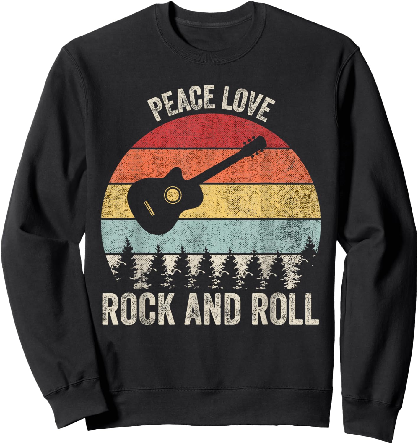 Retro Peace Love Rock And Roll Shirt Music Guitar Vintage Sweatshirt - Sweatshirt | Black