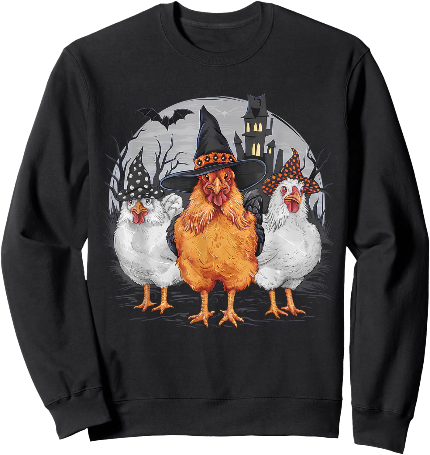 Funny Halloween Chickens Witch Spooky Season Sweatshirt - Sweatshirt | Black